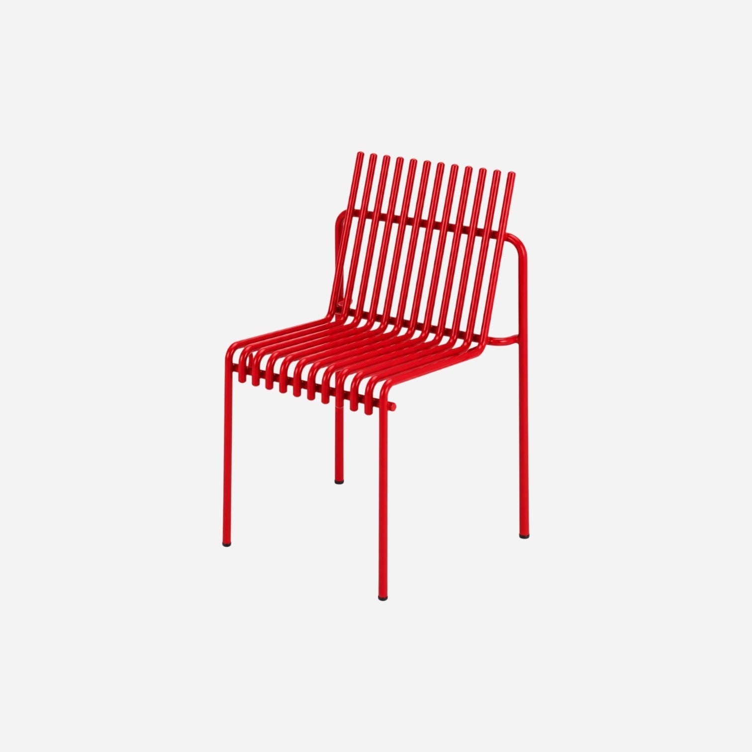 Addo Shop Zeroquindici .015 Amalfi armless chair in vibrant red metal with a modern slatted design.