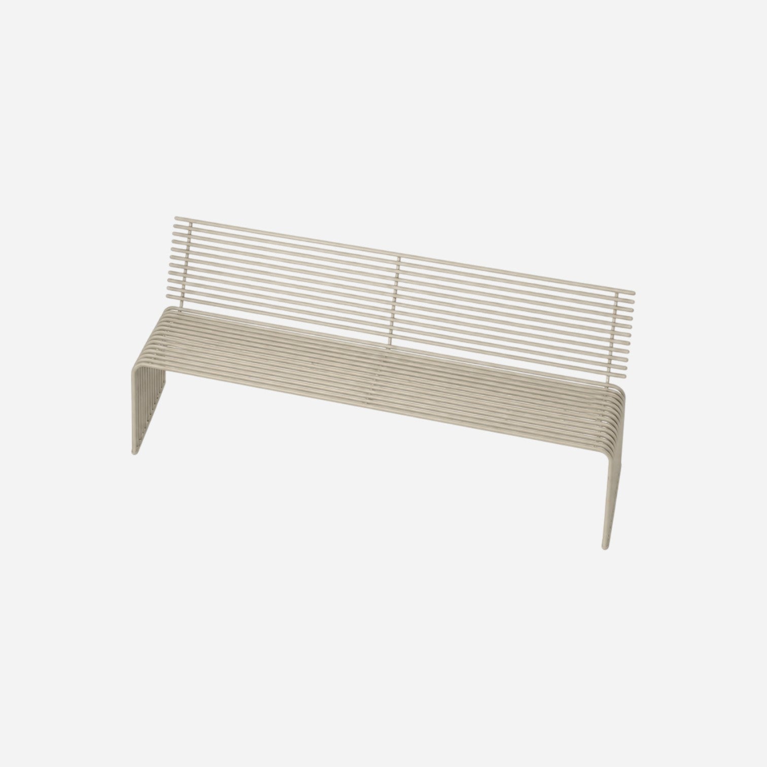 Addo Shop Zeroquindici .015 beige outdoor bench made of powder-coated steel with a slatted backrest design.