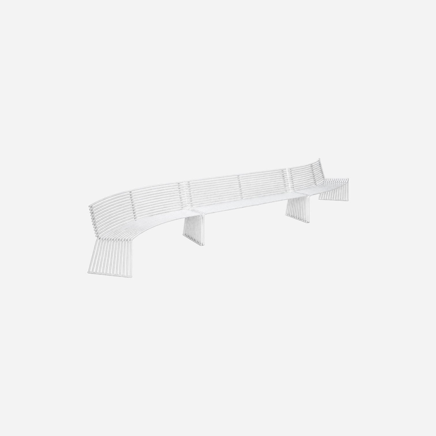 Addo Shop Zeroquindici .015 white metal convex bench with backrest and modern slatted design