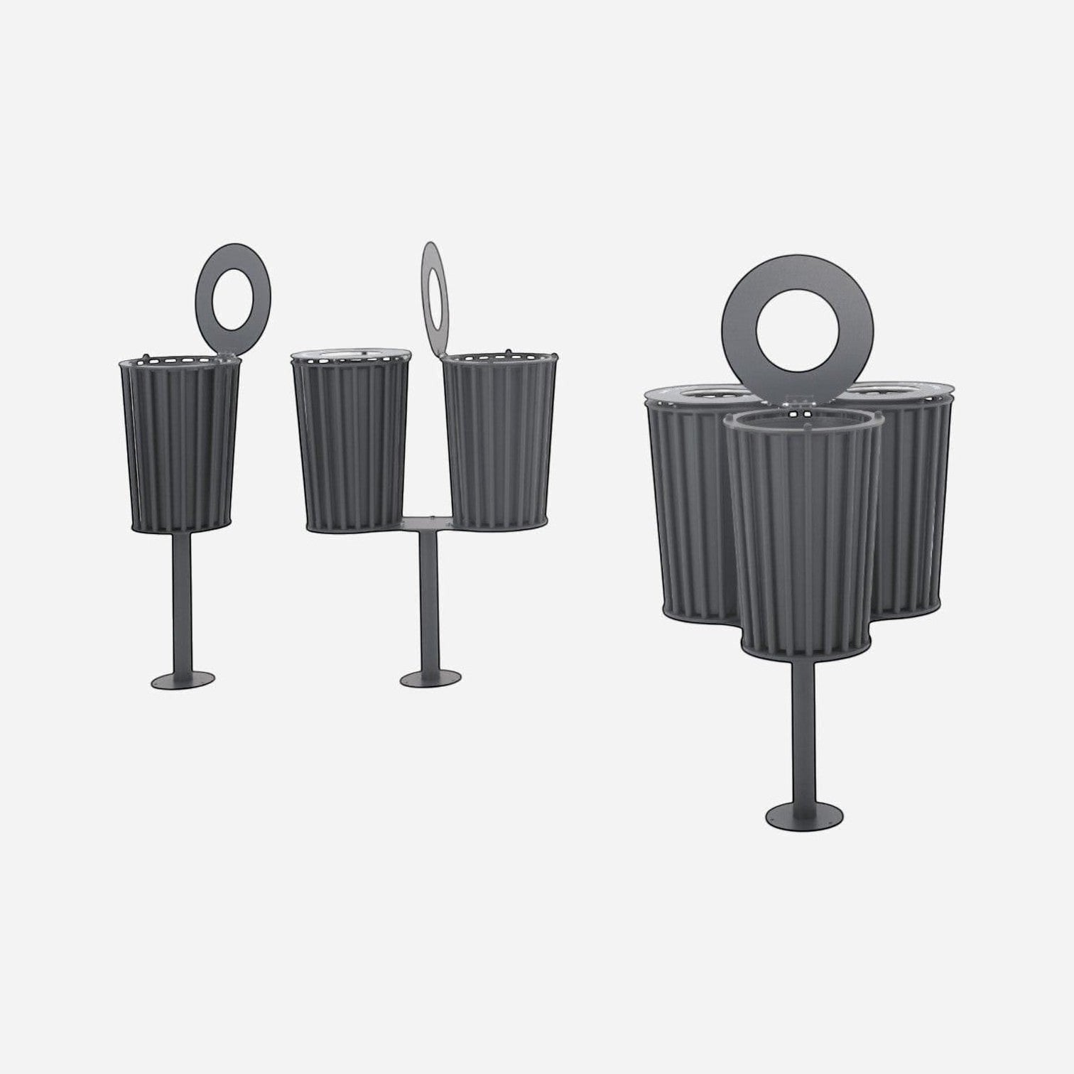 Addo Shop Zeroquindici .015 small grey metal litter bin with a modern slatted design and circular top opening.