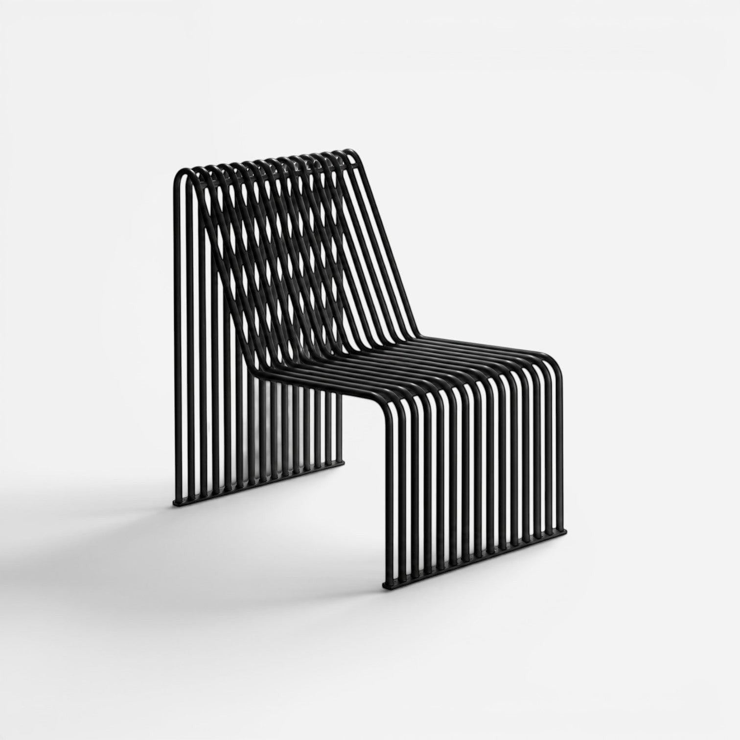 Addo Shop Zeroquindici .015 seat module in matte black, featuring a minimalist tubular metal rod design.
