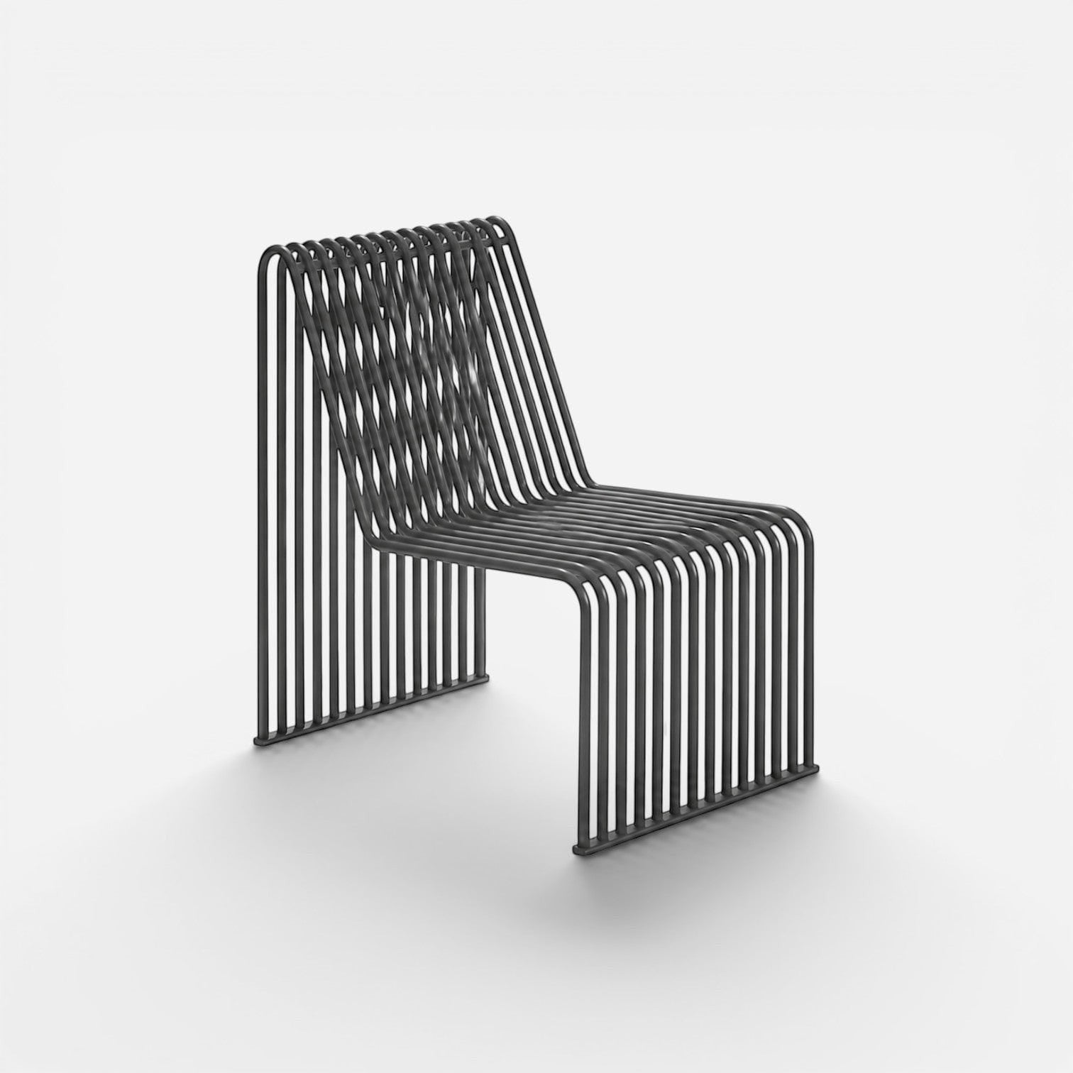 Addo Shop Zeroquindici .015 seat module in dark grey metal with a modern minimalist slatted wire design.