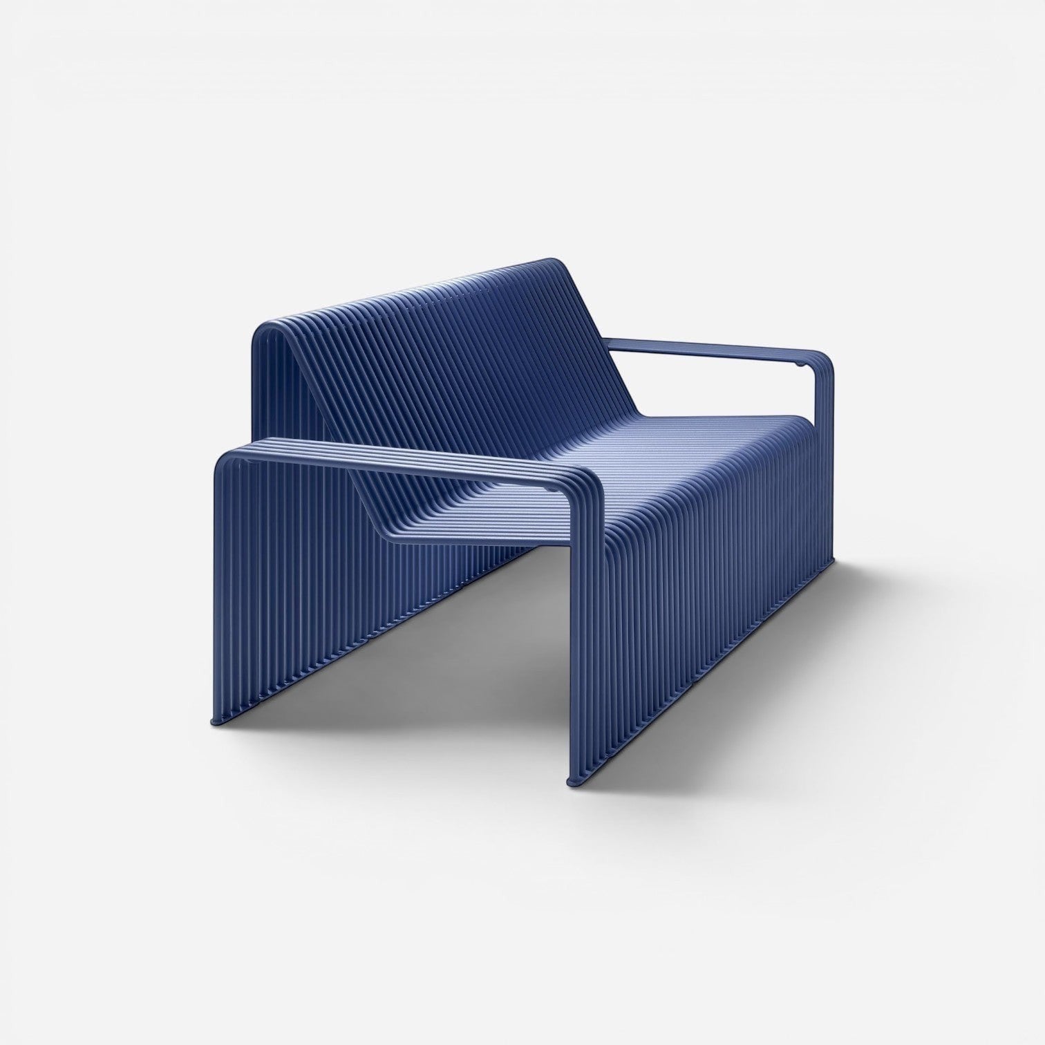 Addo Shop Zeroquindici .015 3-seater sofa in dark blue with a modern slatted metal frame design.