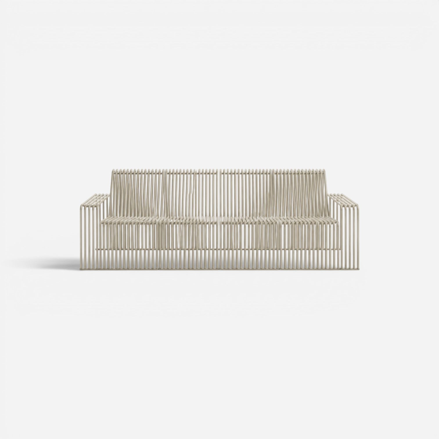 Addo Shop Zeroquindici .015 three-seater outdoor sofa made of beige powder-coated steel rods with architectural design
