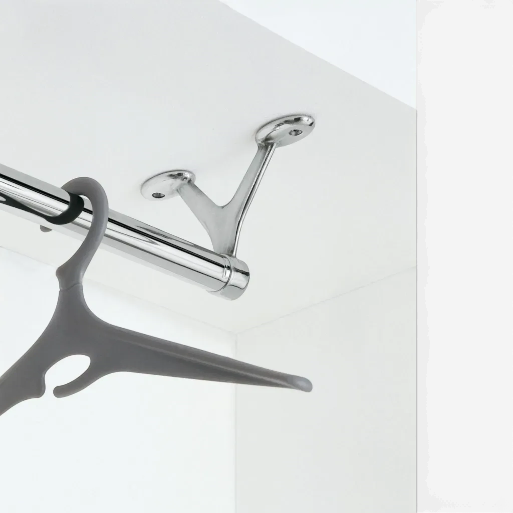 Addo Shop Ambrogio chrome wall-mounted coat rail with a grey hanger.