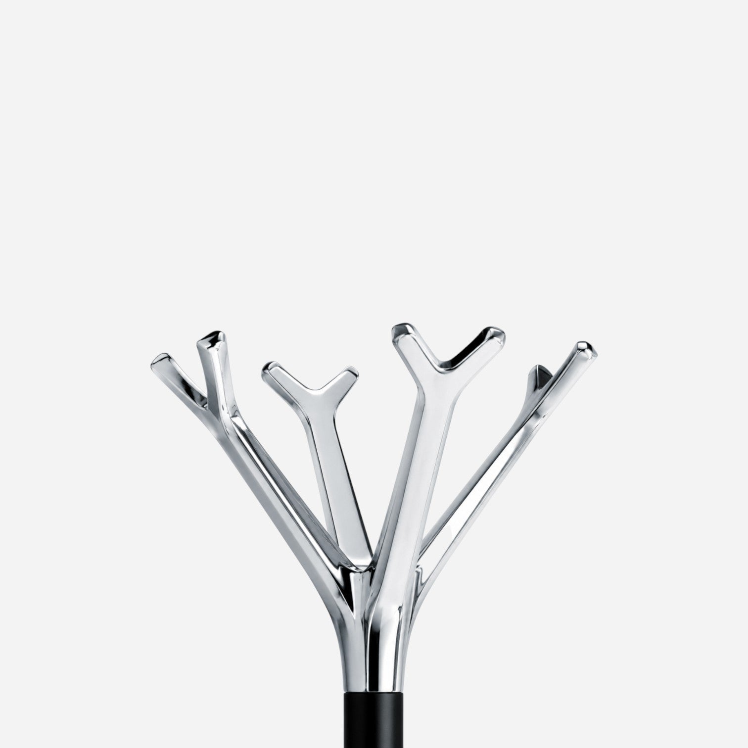 Addo Shop Battista Coat Stand, modern chrome metal tree branch design with black base.
