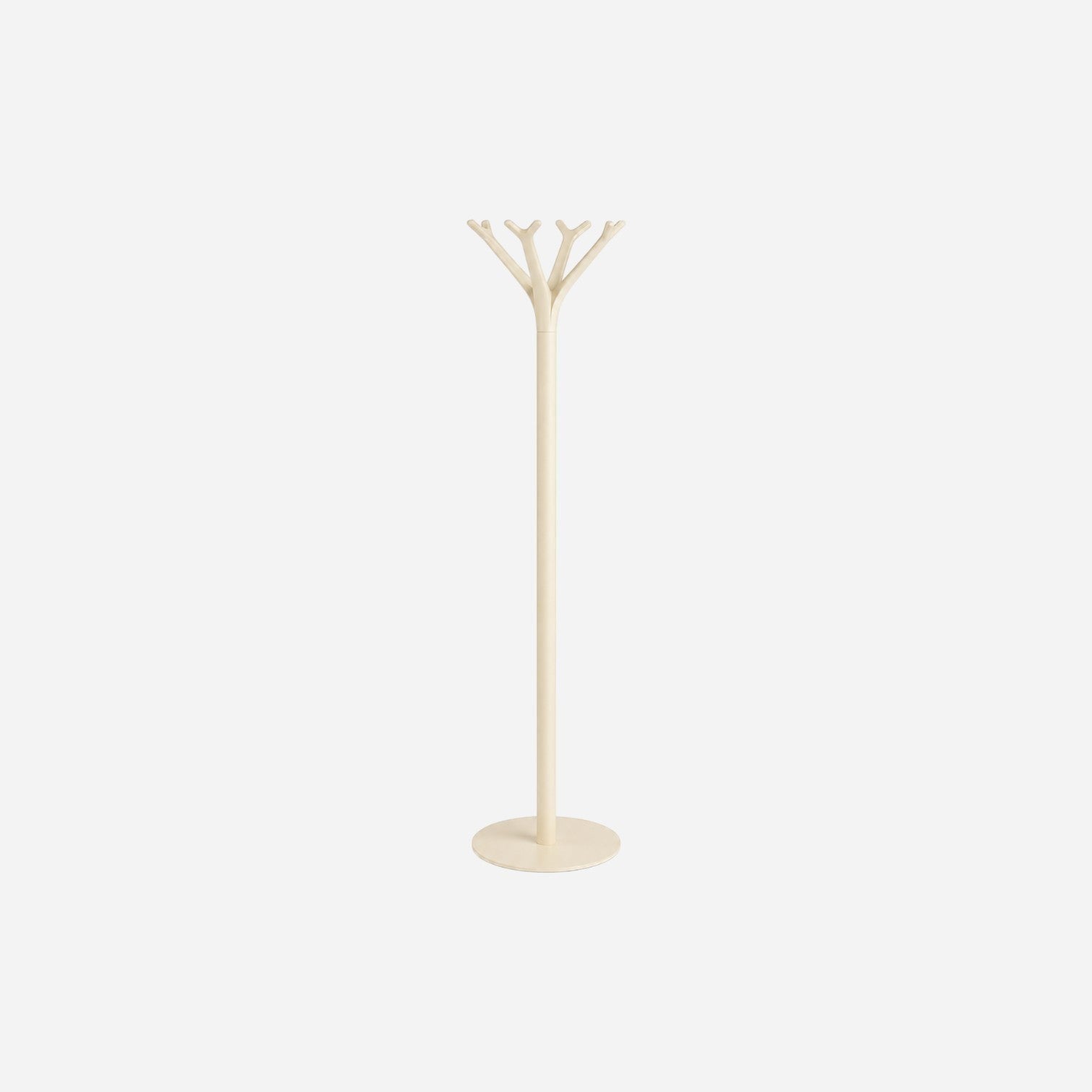 Addo Shop Battista Color coat stand in cream with a tree-like top and round base.