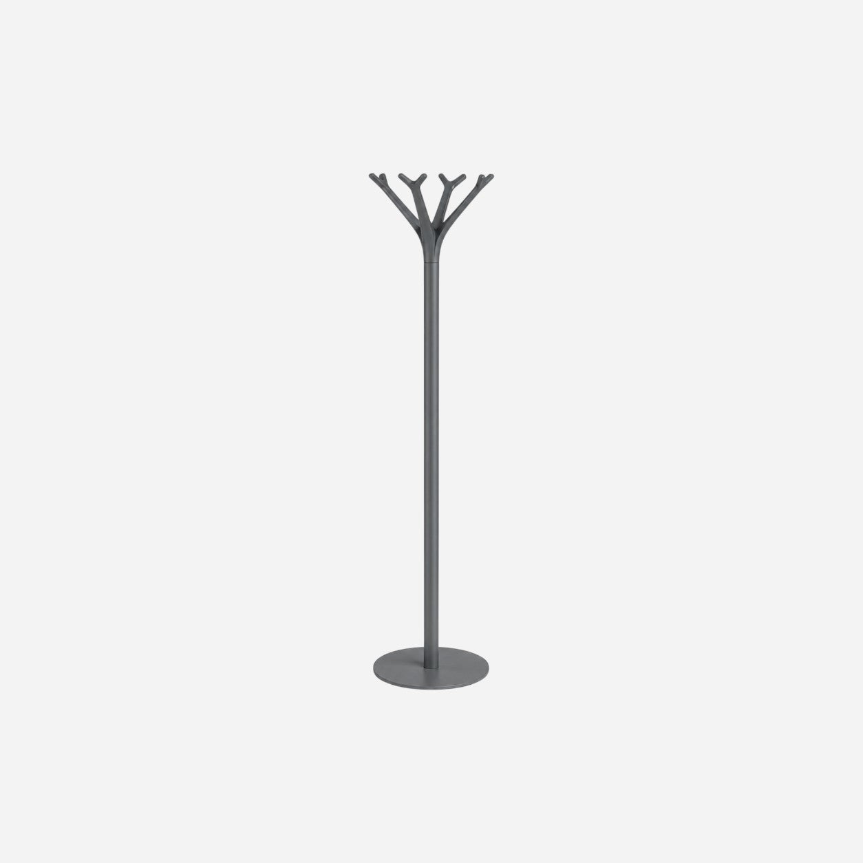 Addo Shop Battista grey metal coat stand with a tree-like design and round base.