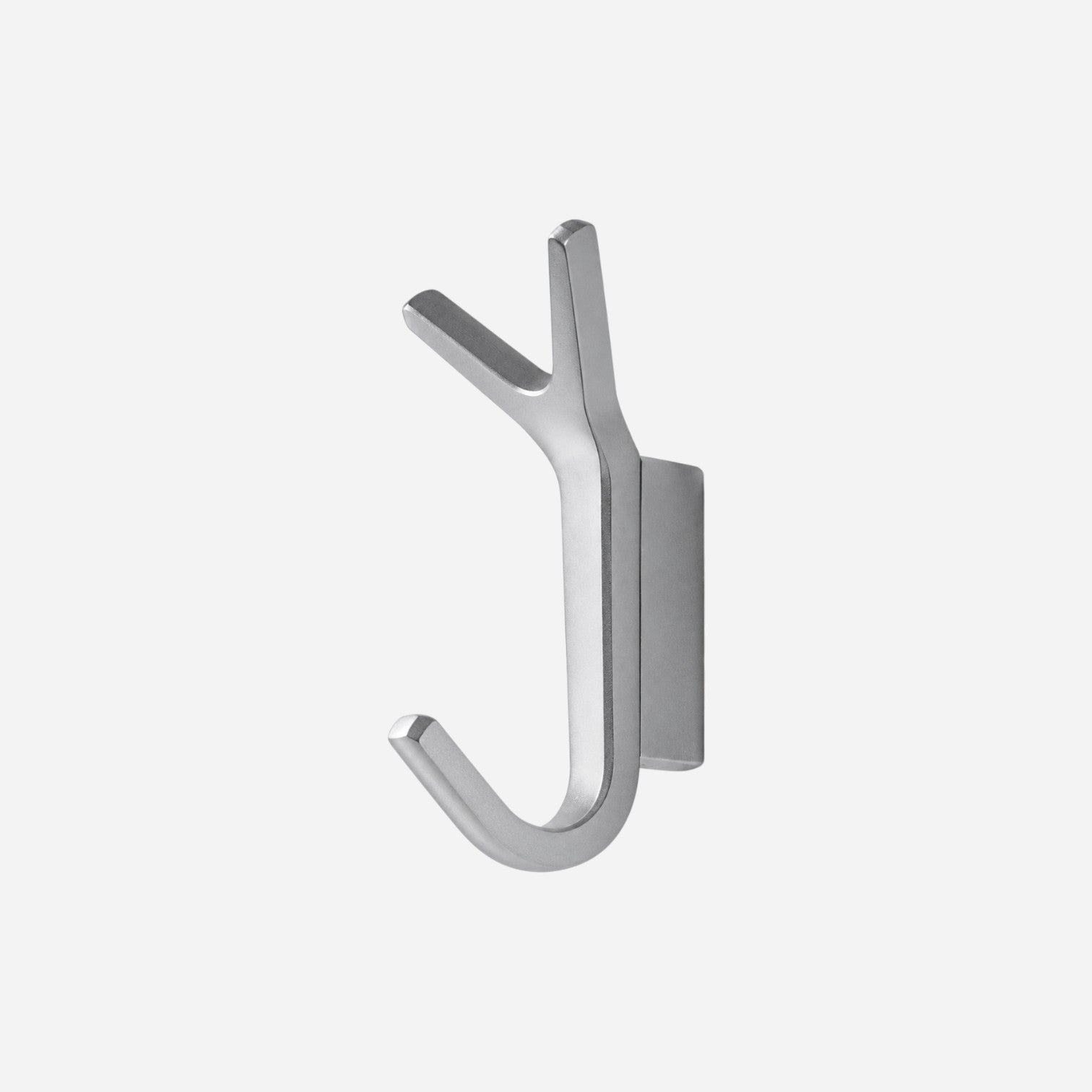 Addo Shop Battista Hook, a modern silver metal wall hook with a unique Y-shaped top and a curved bottom hook.