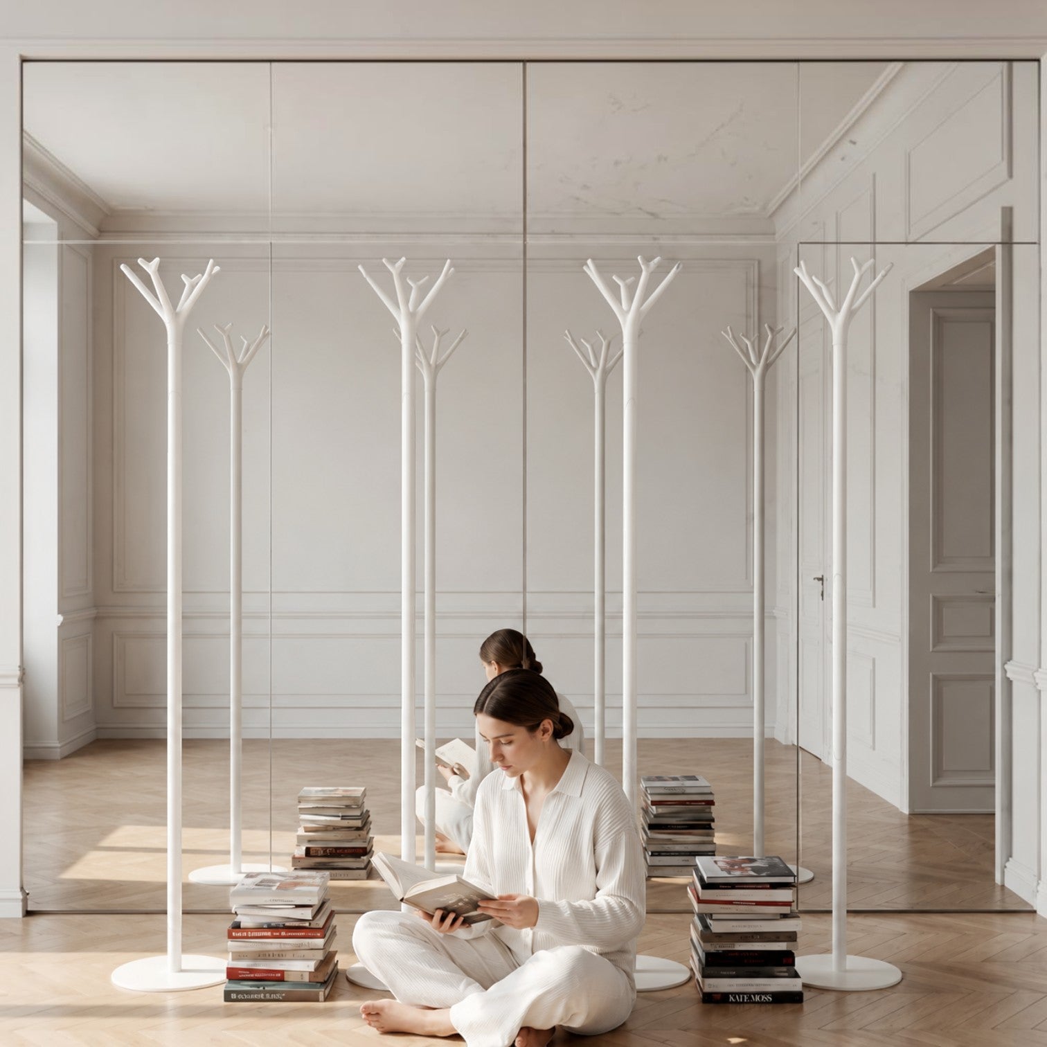 Addo Shop Battista white tree-shaped coat stand with round base, modern design.