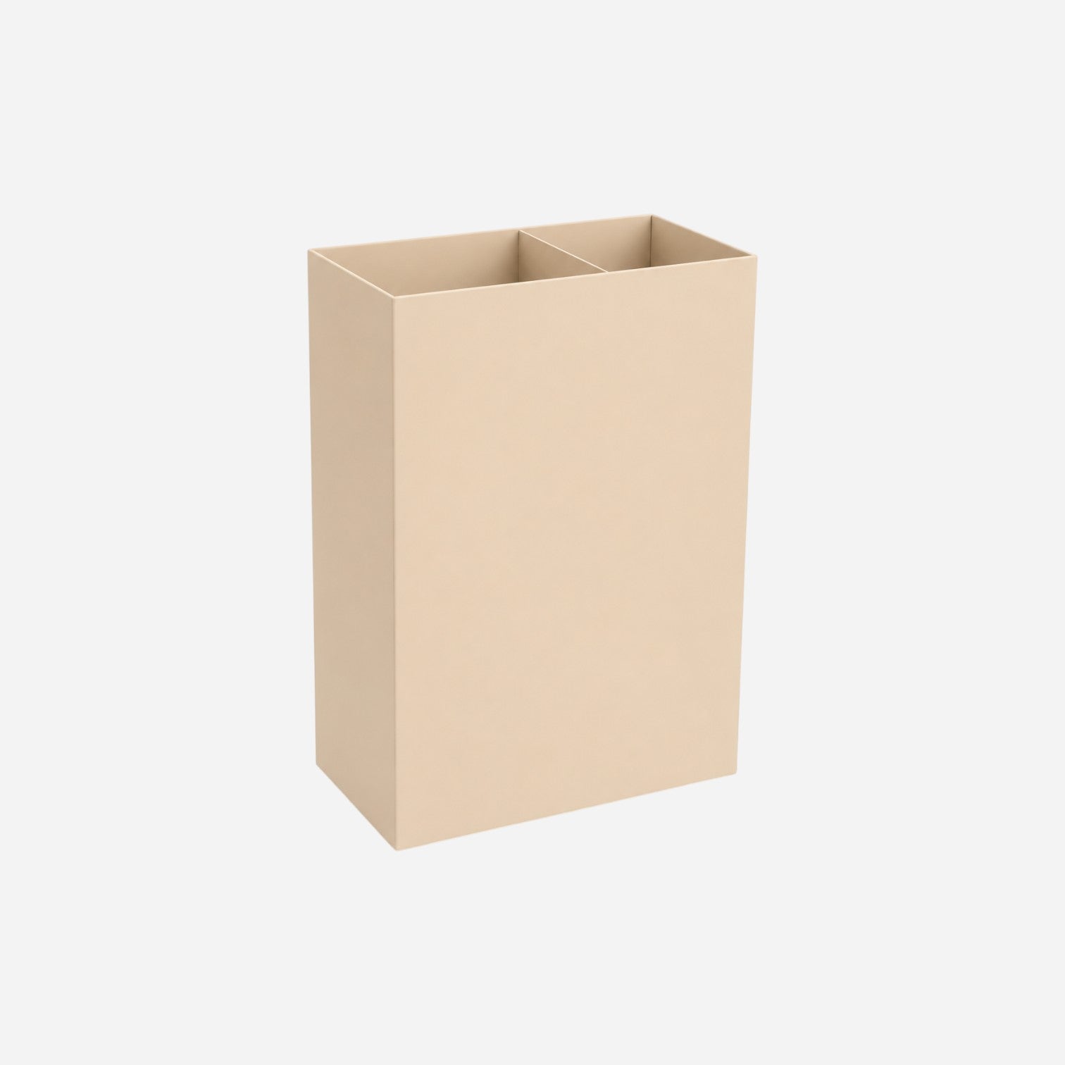 Addo Shop beige metal umbrella stand with divided compartments and integrated waste bin.