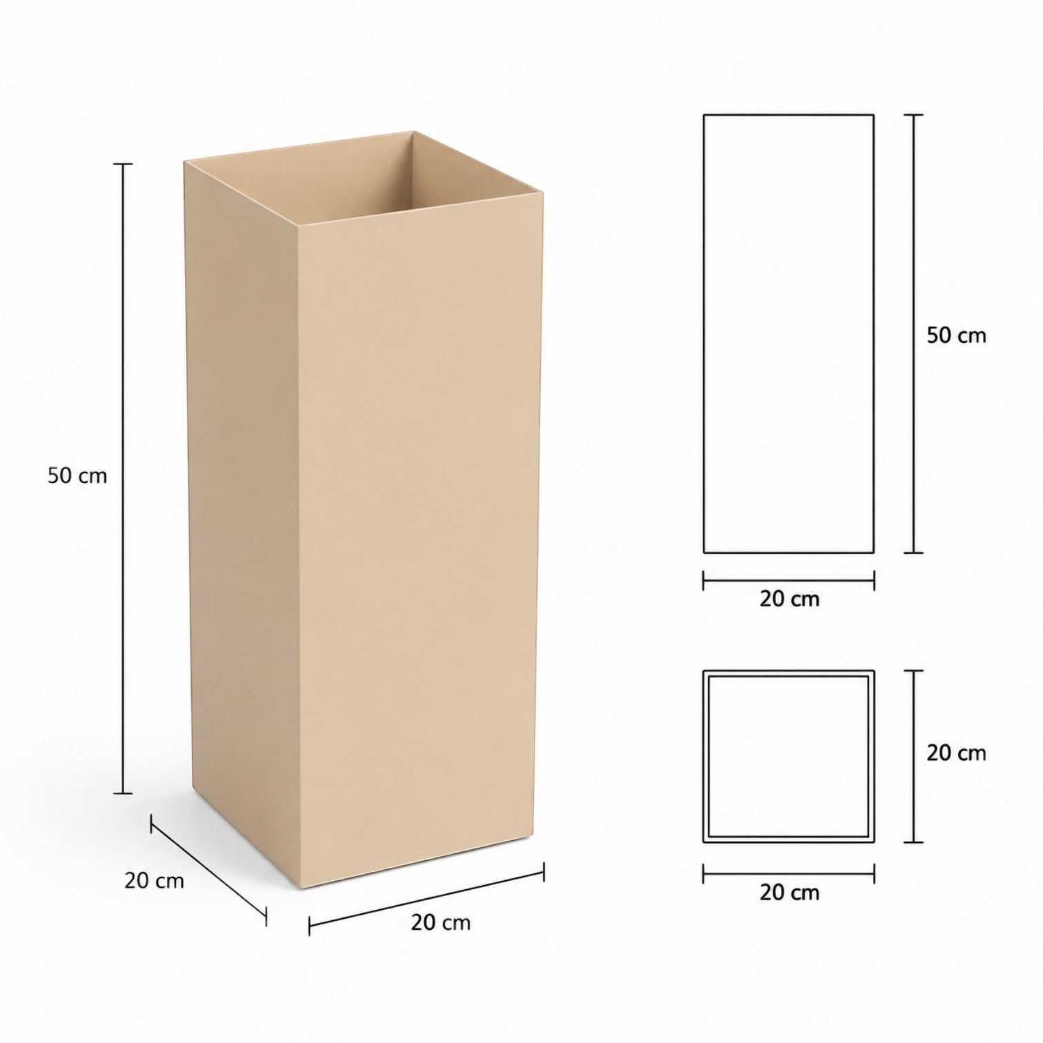 Addo Shop beige 20L waste bin, 50cm tall, 20cm x 20cm square base. Modern design.