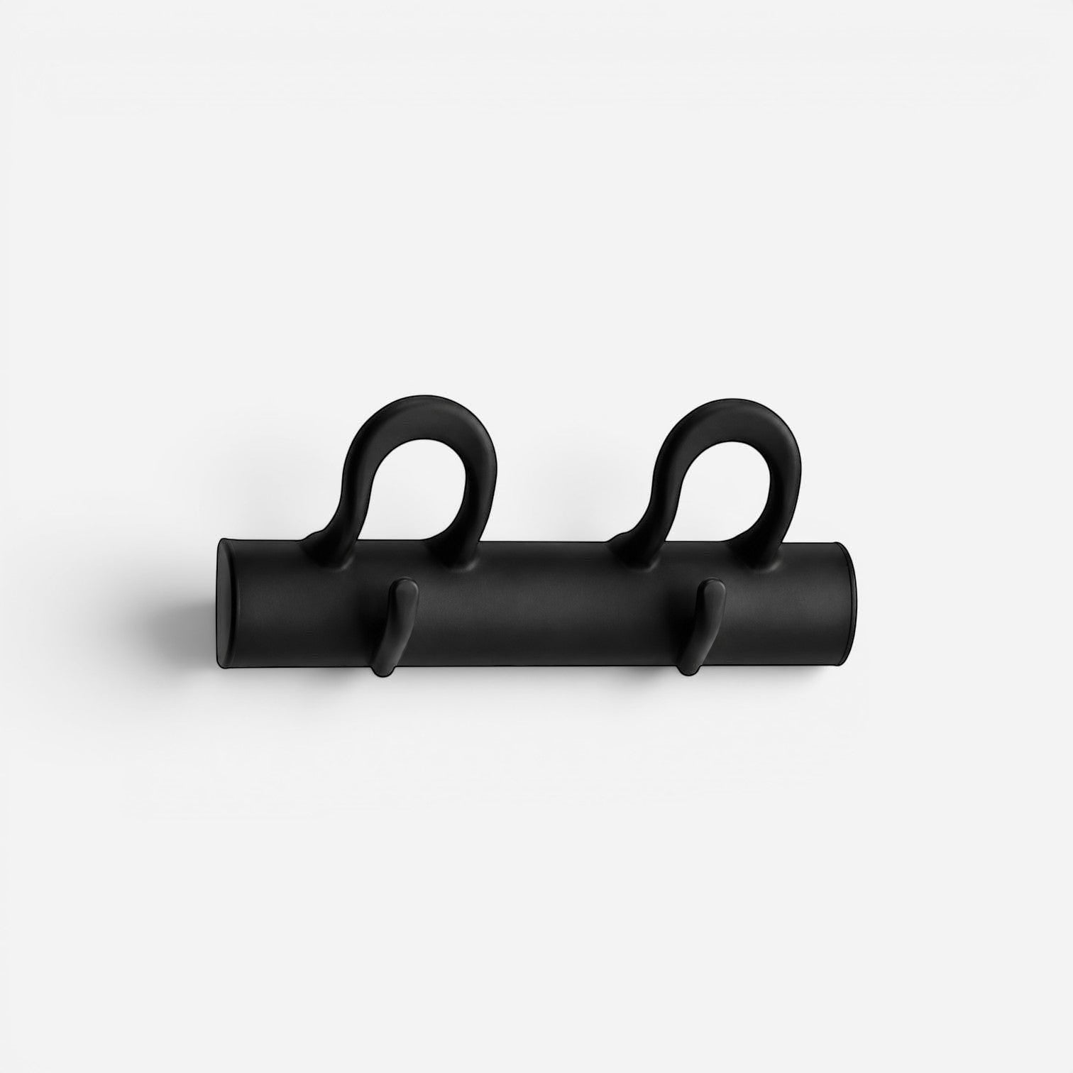 Addo Shop black metal wall mounted coat hooks with multiple curved hangers for coats, hats, and bags.