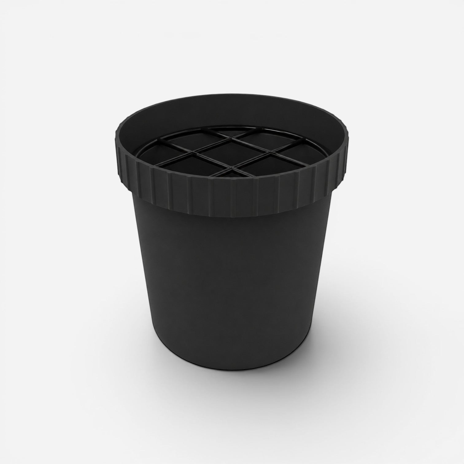 Addo Shop black plastic Raffles System umbrella stand with a grid top for organization.