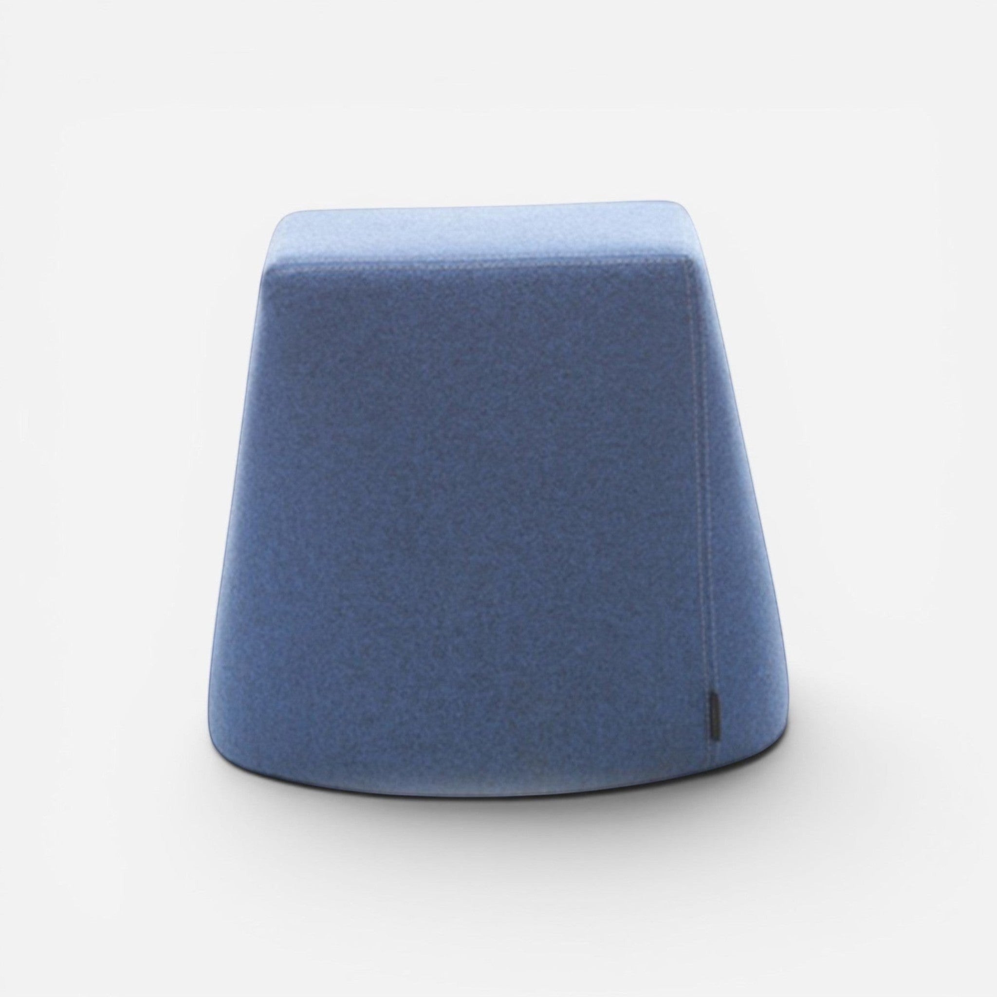 Addo Shop blue faux leather pouf with a trapezoidal shape and a modern design.