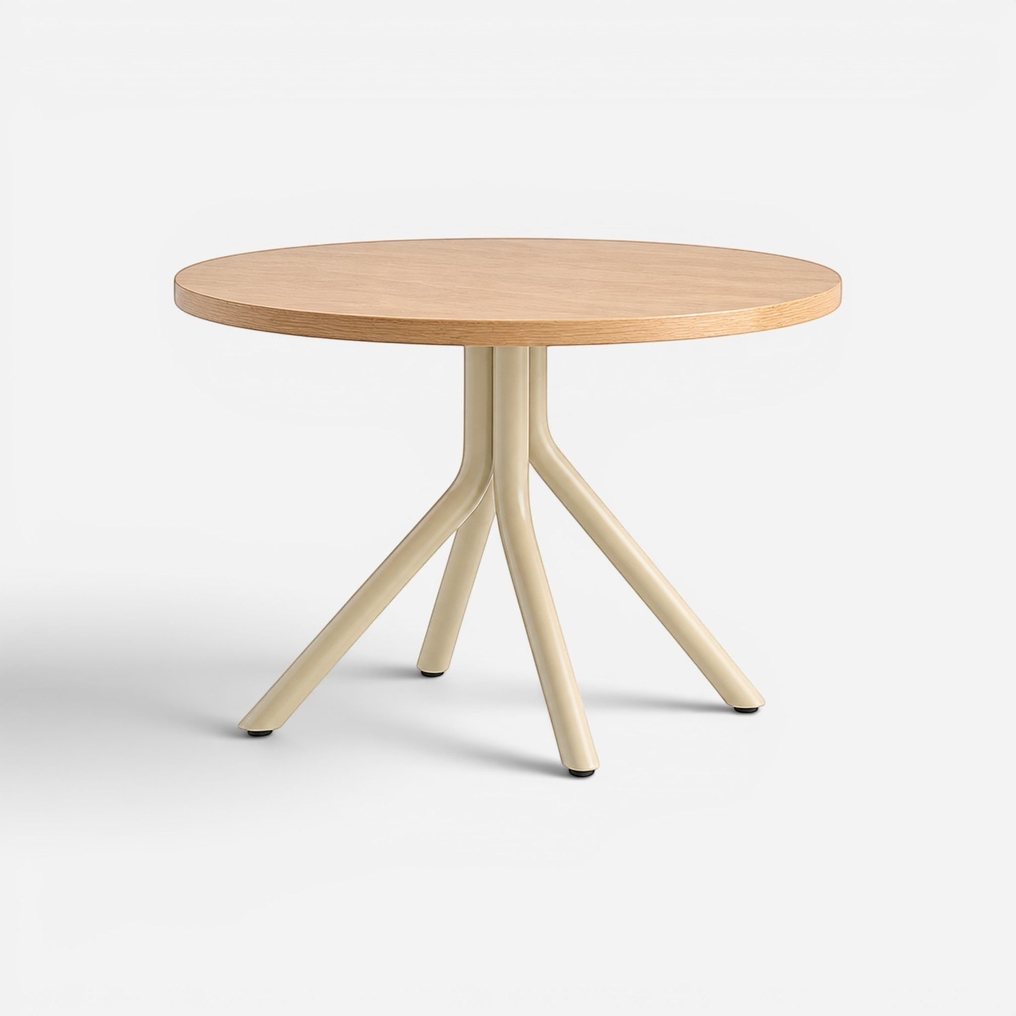 Addo Shop Bob Round Wood Side Table with a light wood top and beige tripod base.