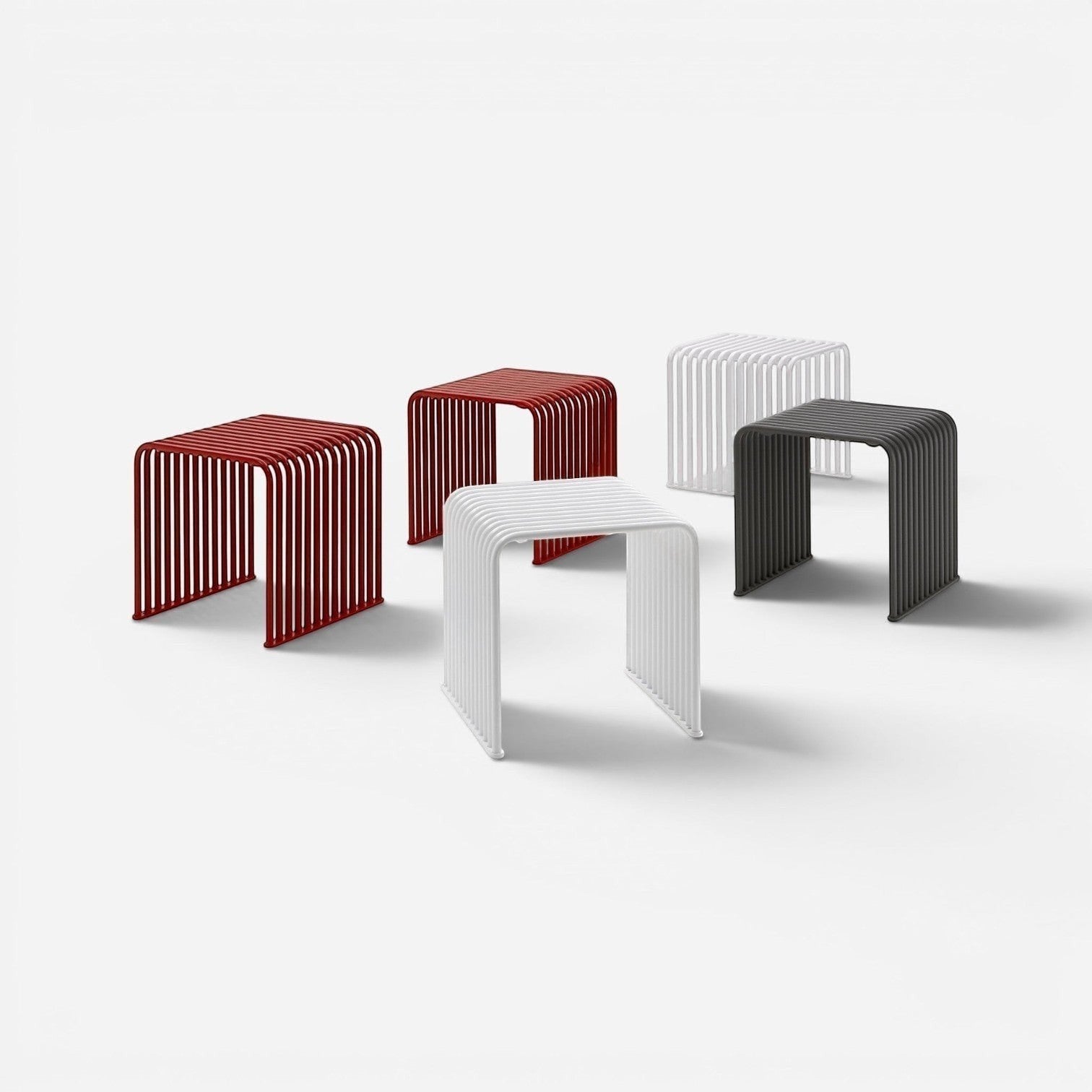 Addo Shop .015 Concave or Convex Bench in red, white, and charcoal steel. Modern outdoor stool.