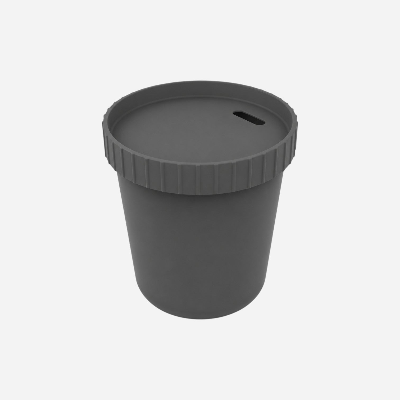 Addo Shop dark grey cylindrical side table with ribbed lid and slot for coins.