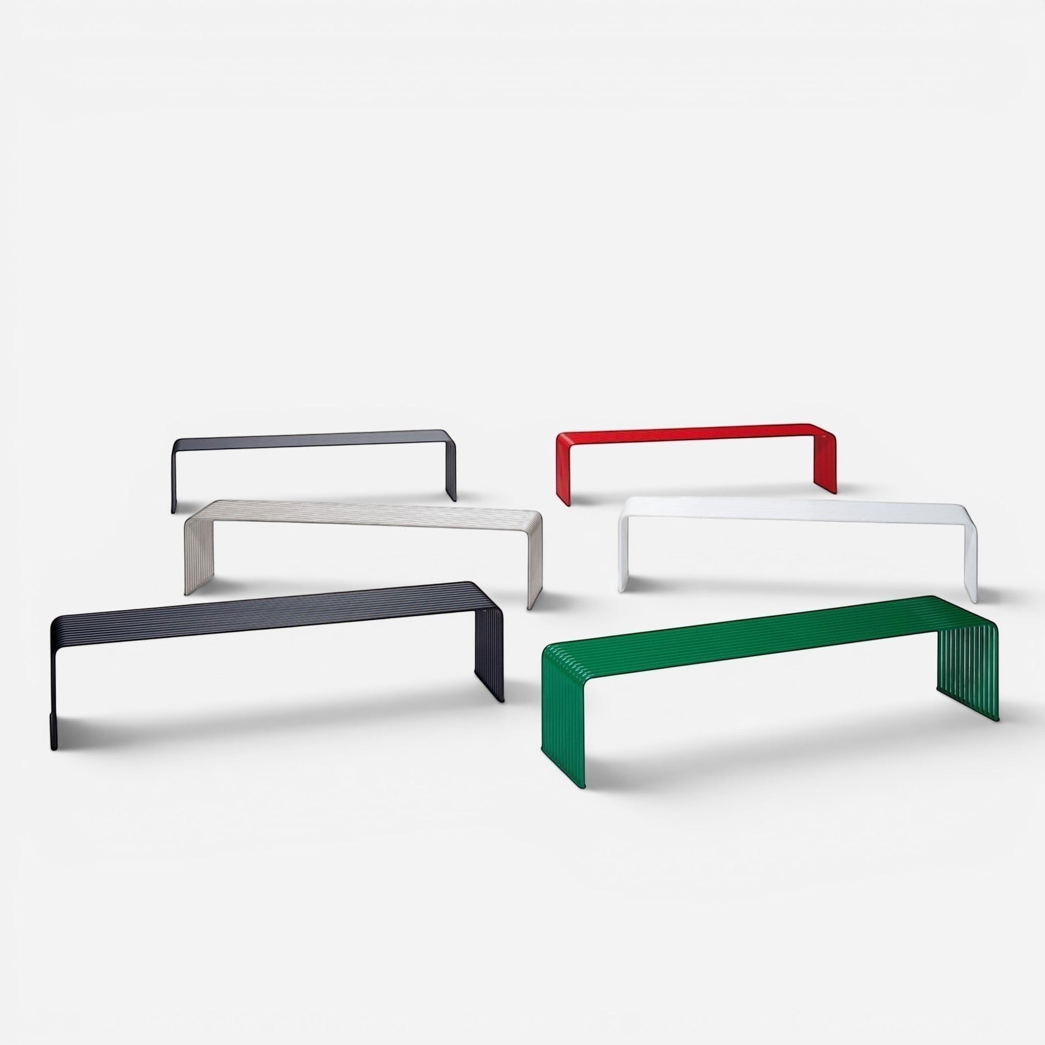 Addo Shop .015 FLAT BENCH by DIEMMEBI, modern outdoor bench in steel, available in grey, silver, black, red, white, and green.