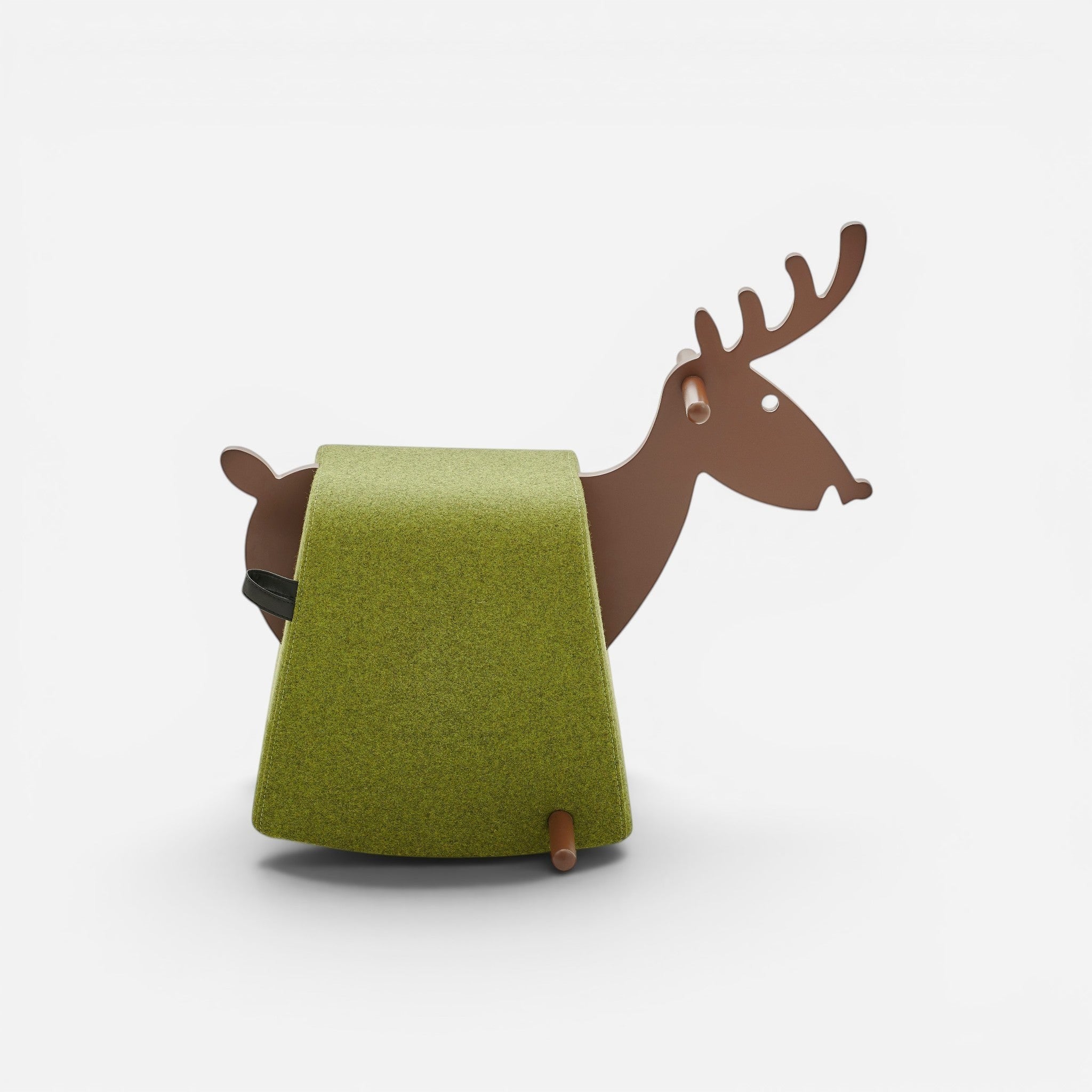Addo Shop Dondolo Kids Roger rocking reindeer toy with green seat and brown faux leather details