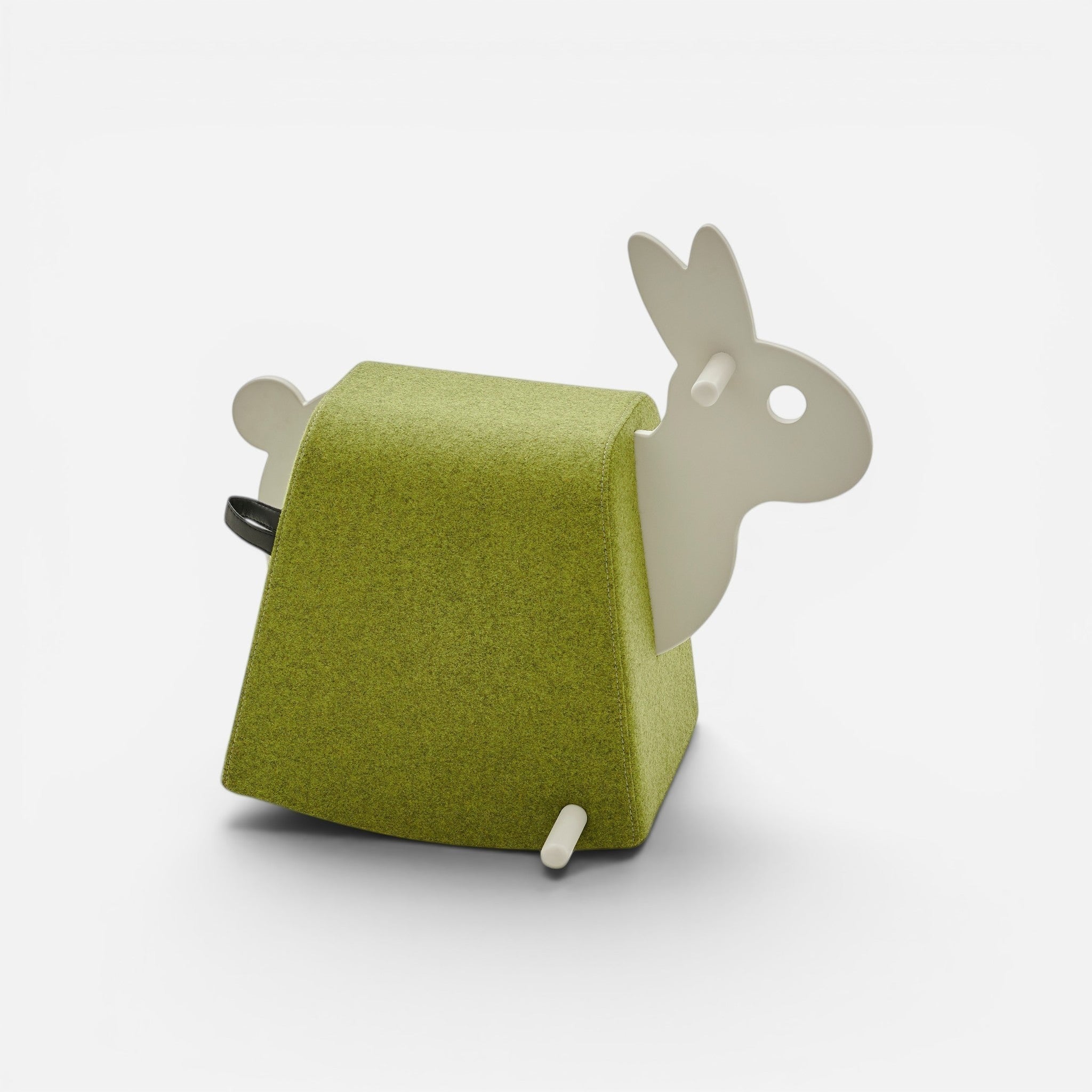 Addo Shop Dondolo Kids Roger rocking toy for children, made of green fabric and white faux leather.