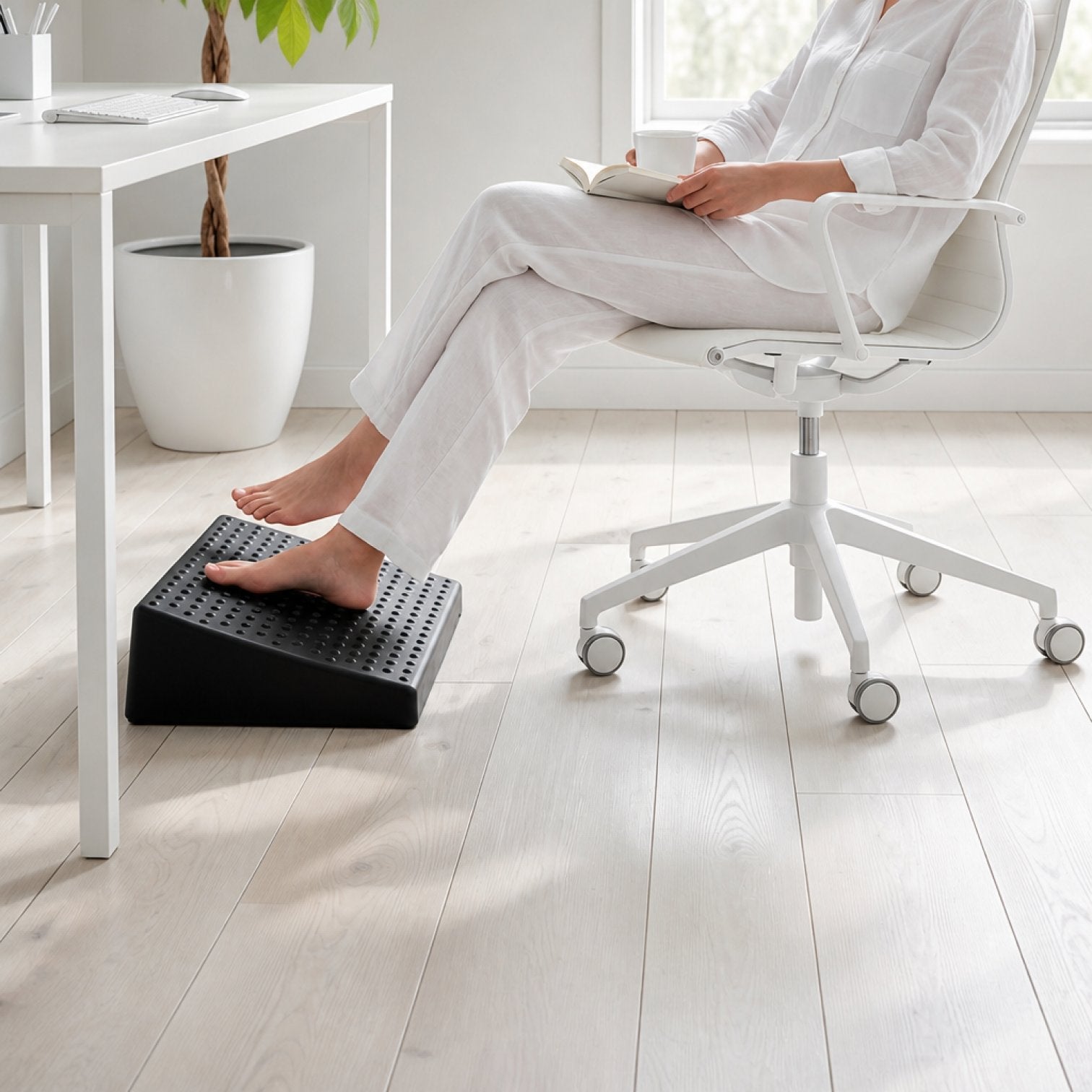 Addo Shop black ergonomic footrest with textured surface for office use