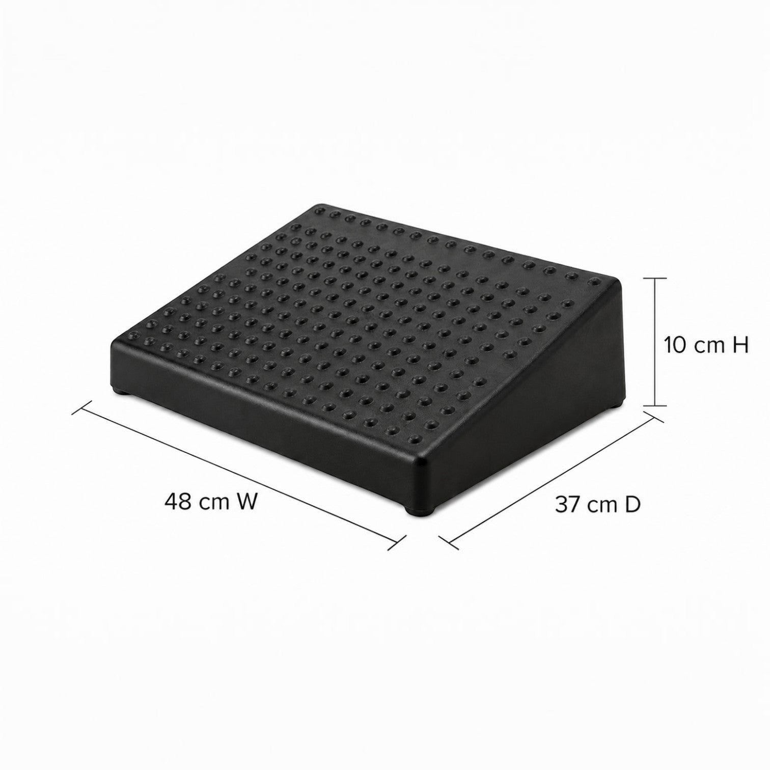 Addo Shop RIPOSO black ergonomic footrest with textured surface and angled design for comfort. 48cm W x 37cm D x 10cm H.