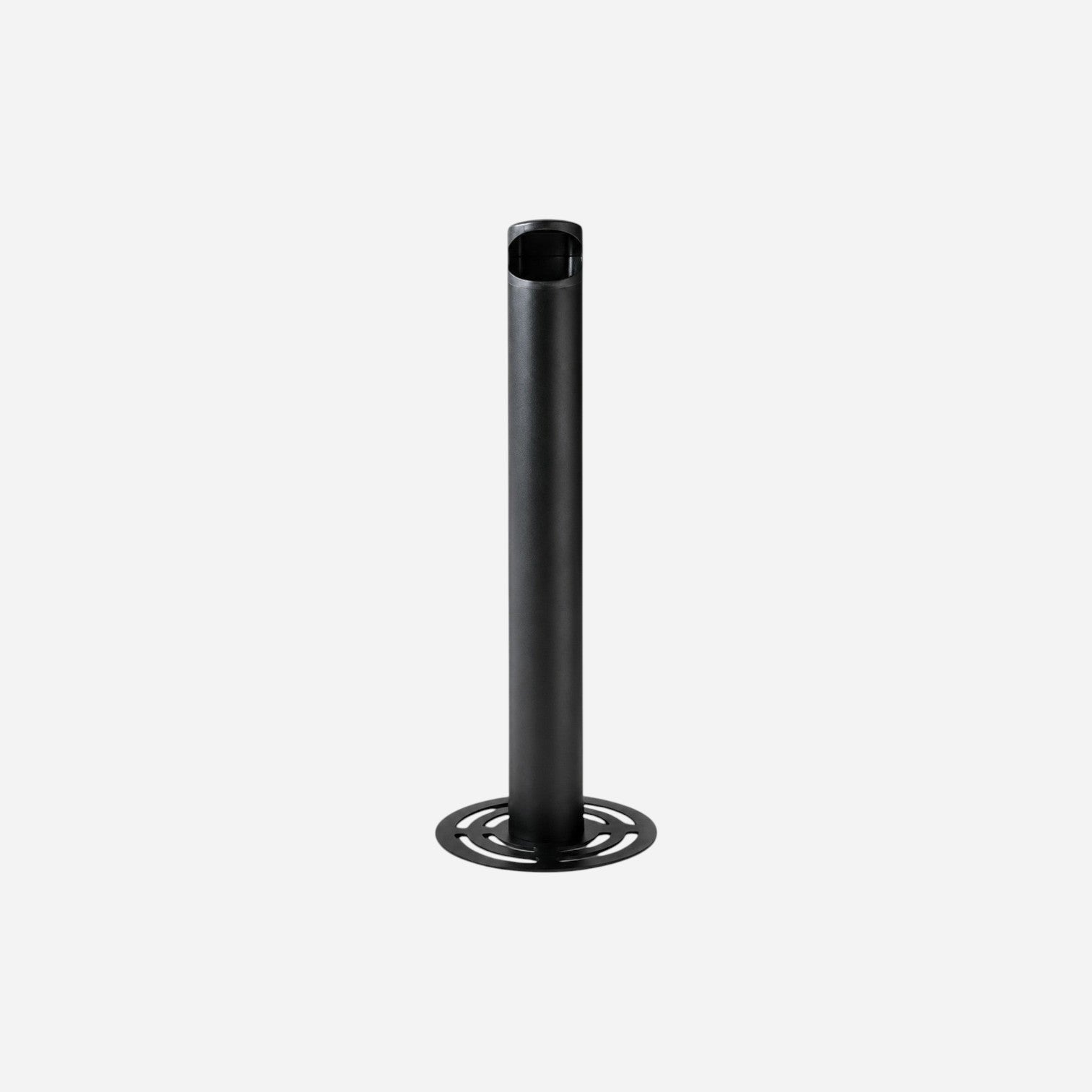 Addo Shop Externo black metal outdoor ashtray with a circular base and a slot at the top.