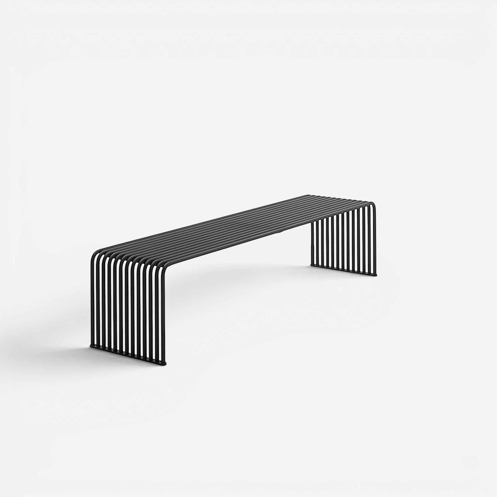 Addo Shop .015 FLAT BENCH by DIEMMEBI, a modern black steel outdoor bench with a slatted seat and curved legs.