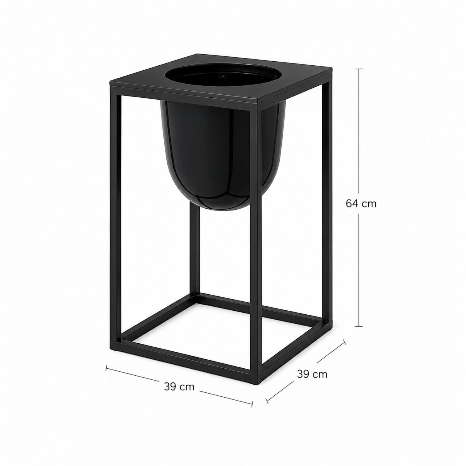 Addo Shop Florianopolis Planter - 39 cm black metal frame with glossy black bowl.