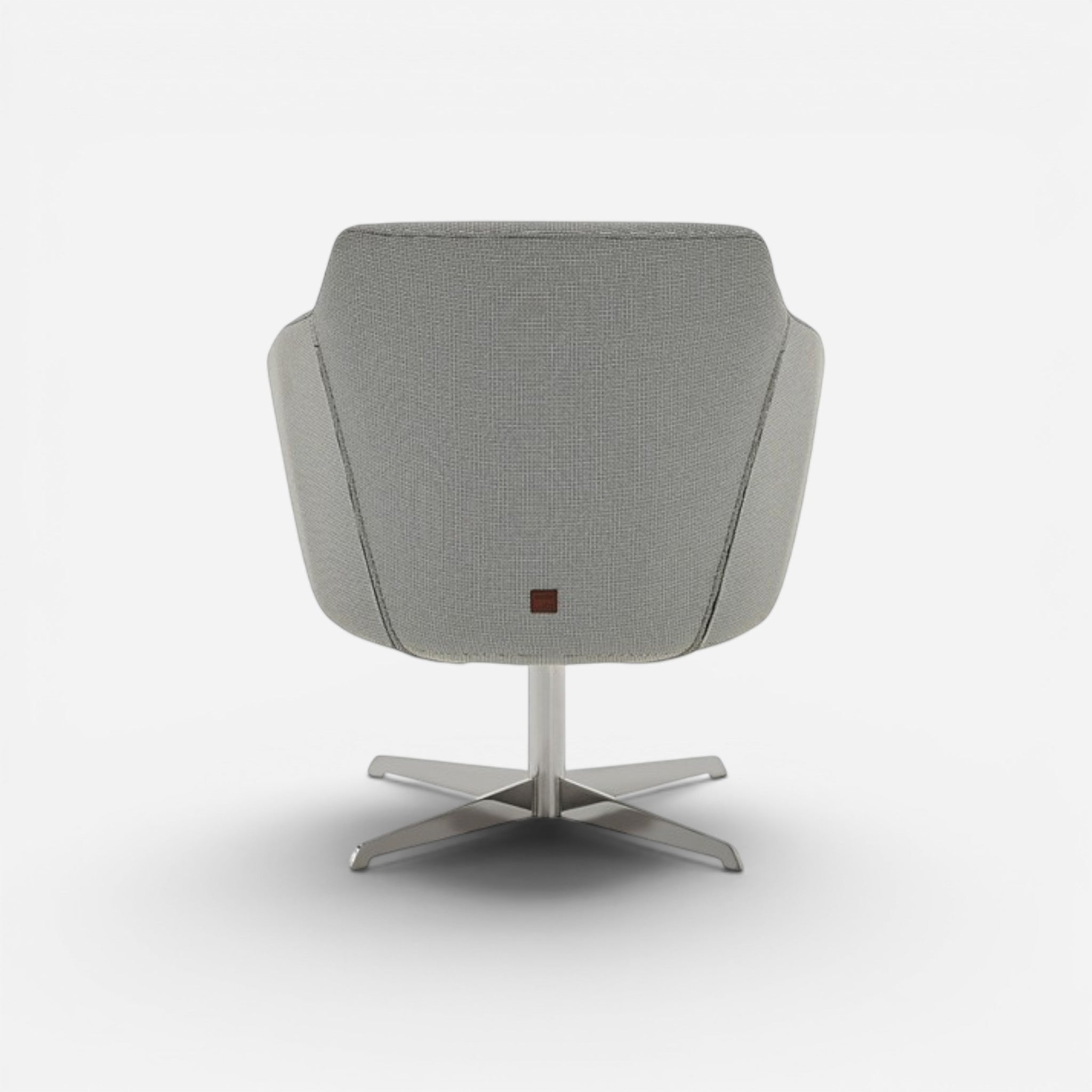 Addo Shop Frank Low lounge chair in grey fabric with a swivel base and metal legs.
