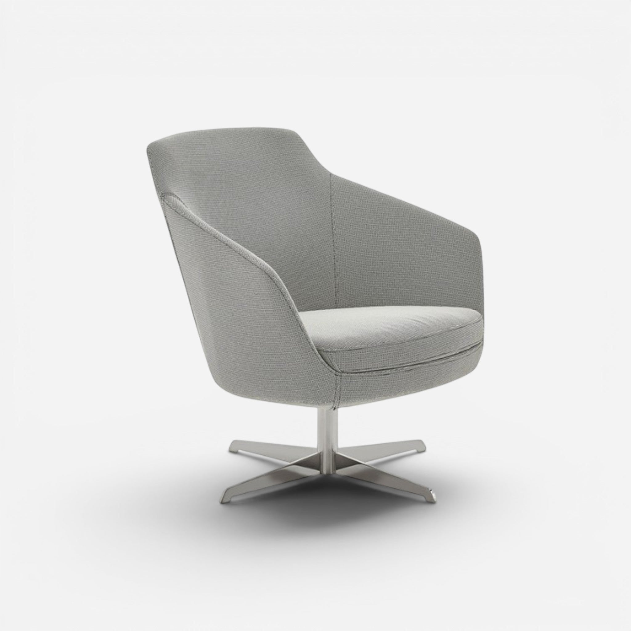 Addo Shop Frank Low grey fabric lounge chair with swivel base and chrome legs