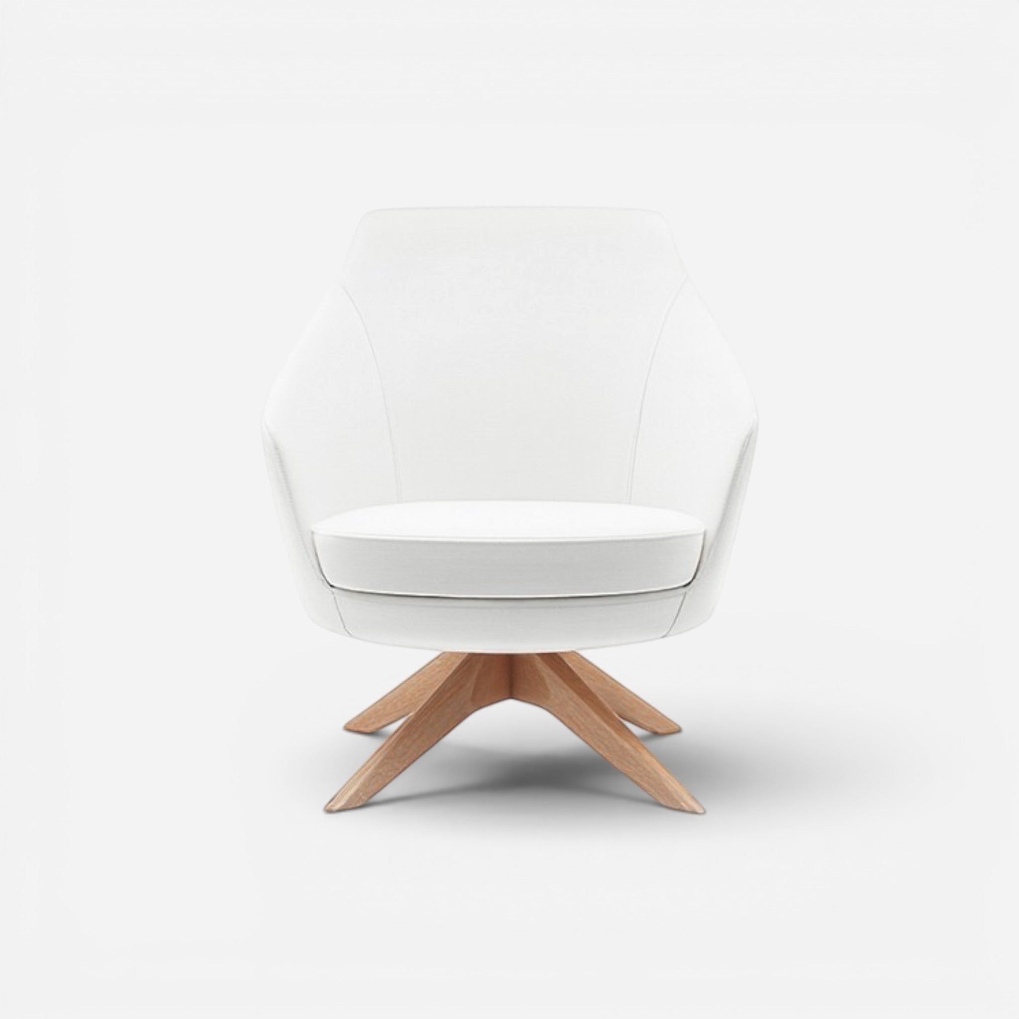 Addo Shop Frank Low white fabric lounge chair with swivel base and wooden legs