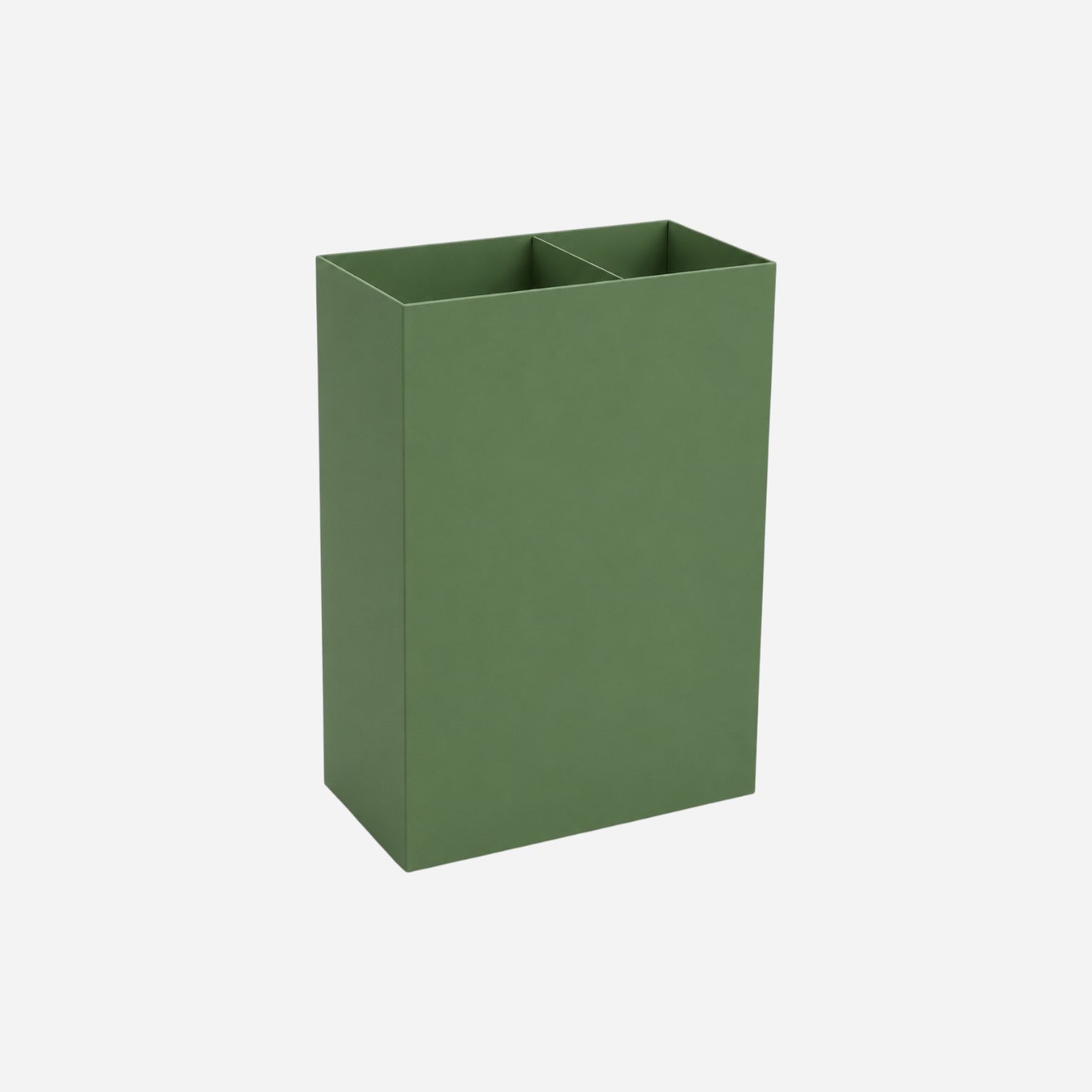 Addo Shop green metal umbrella stand with two compartments, doubles as a waste bin.