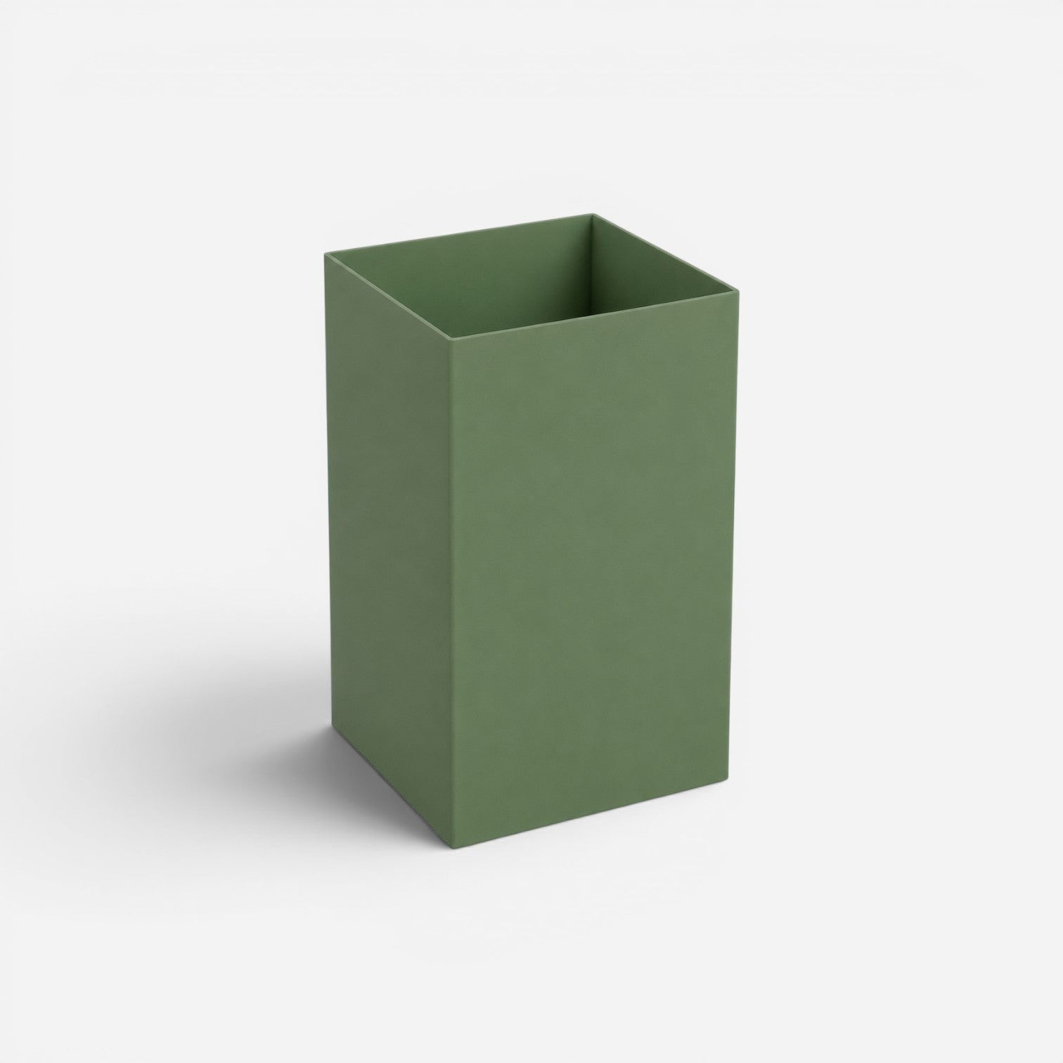 Addo Shop 13L green metal waste bin with a minimalist square design.