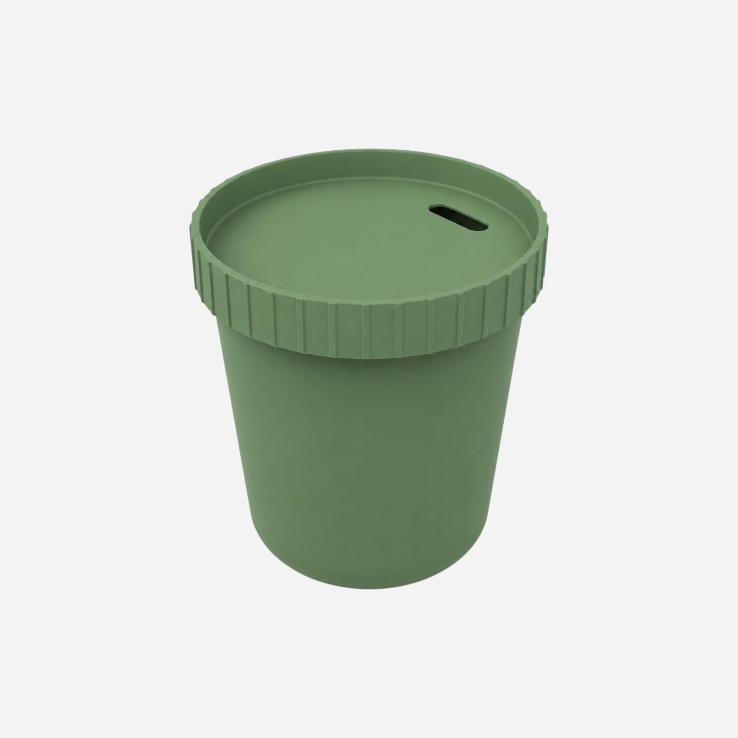 Addo Shop green cylindrical money box with ribbed lid and slot