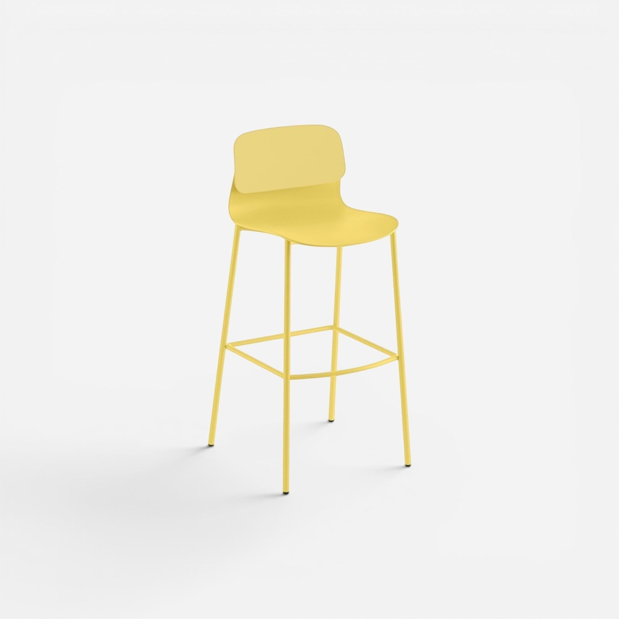 Addo Shop Greta yellow plastic bar stool with metal legs, modern design for kitchen or bar.