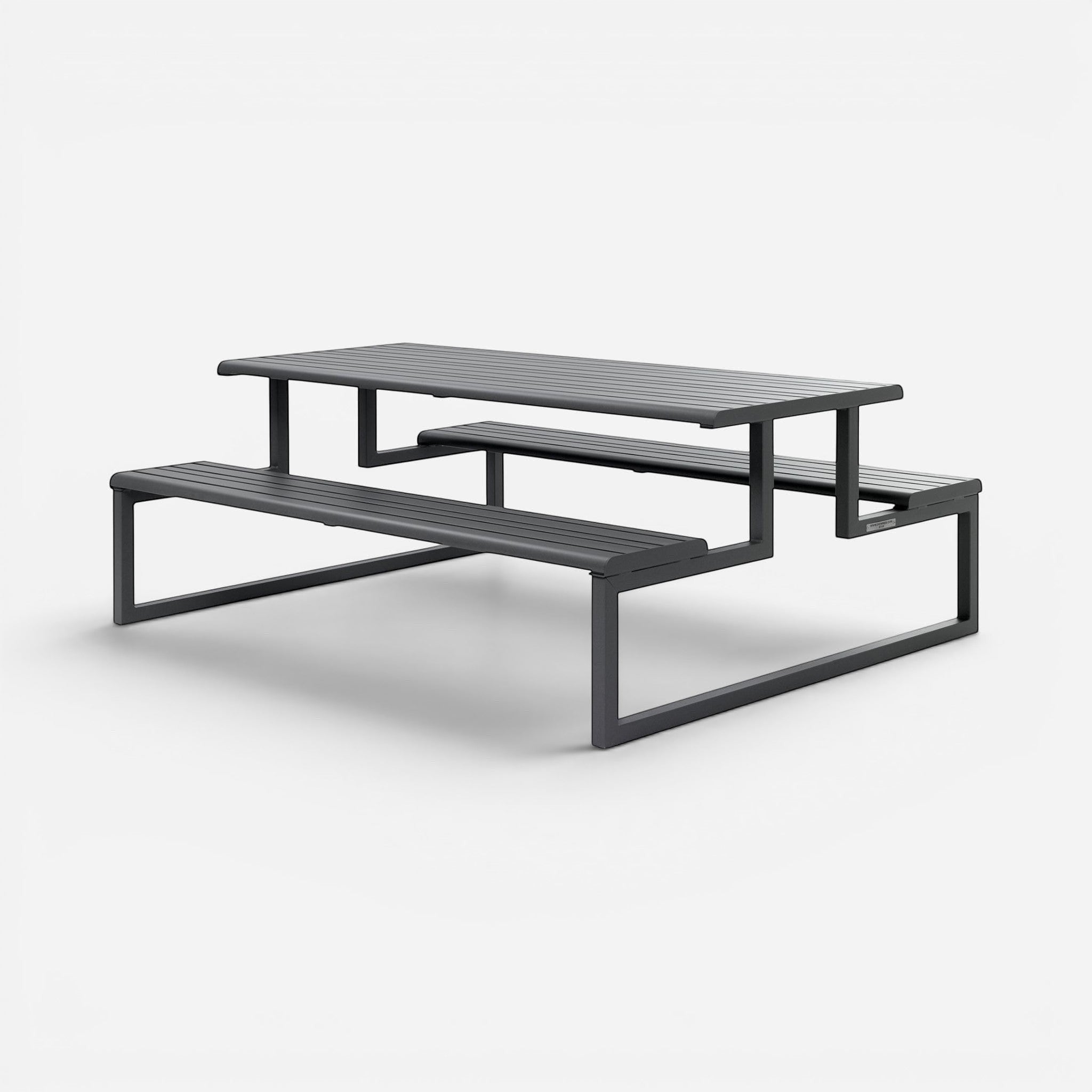 Addo Shop h24 PICNIC TABLE by Alberto Basaglia Natalia Rota Nodari, dark grey steel, modern tiered design for outdoor use.