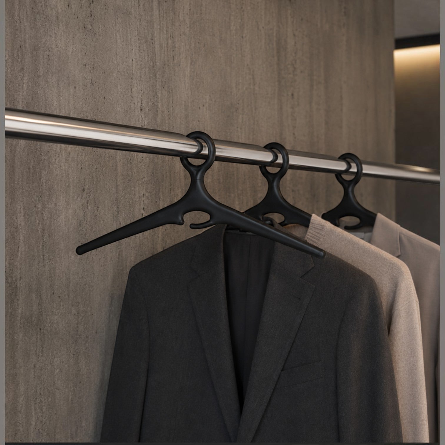 Addo Shop Ometto Hanger with Ring Hook, black plastic, for suits and jackets