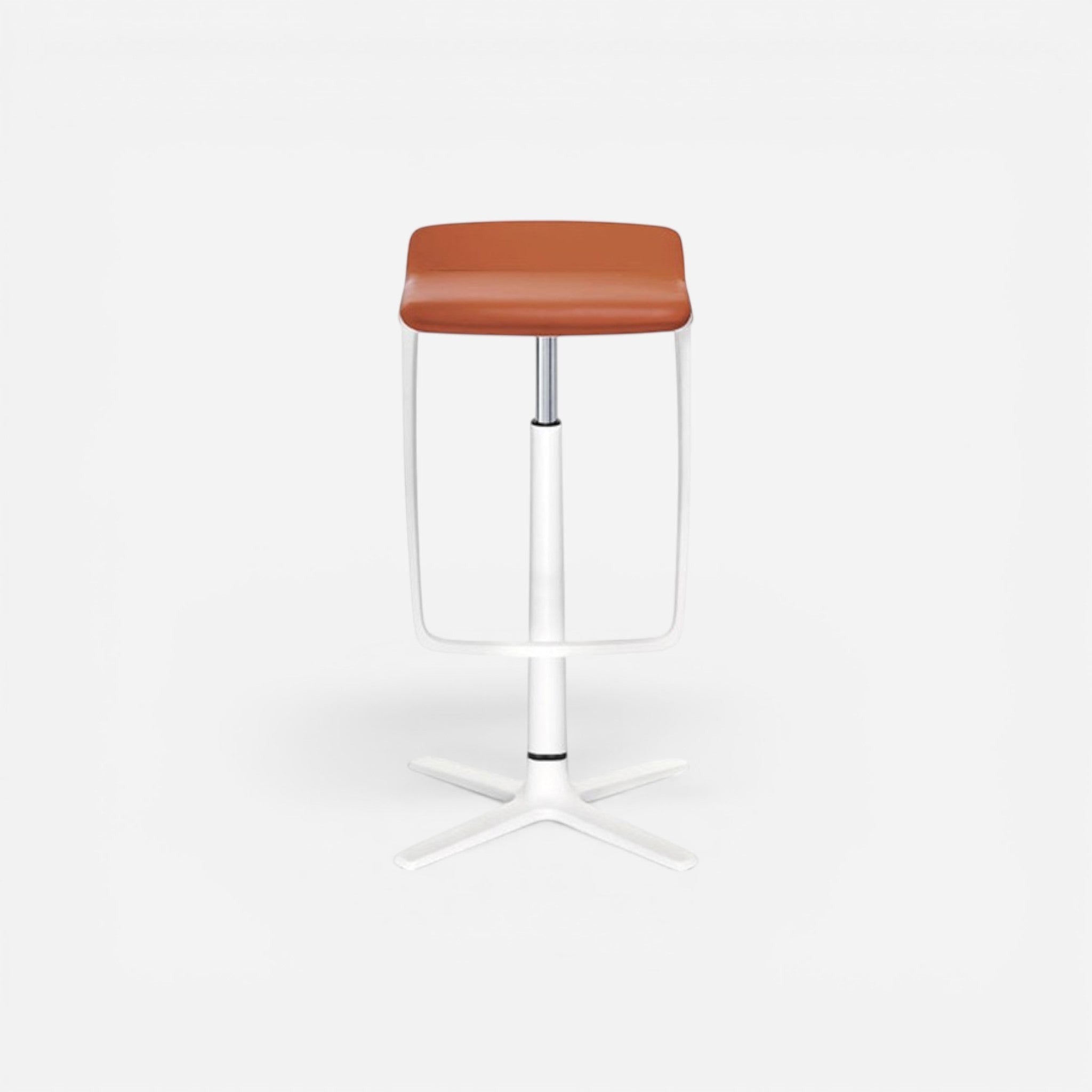 Addo Shop Kinetic bar stool with adjustable height, orange seat, and white base with footrest.