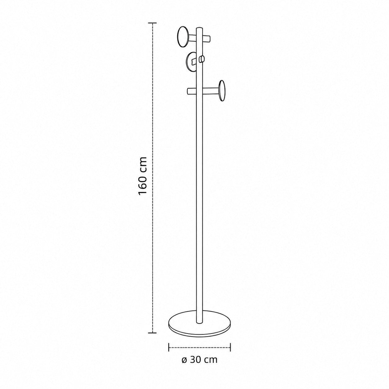 Addo Shop Luthea Coat Stand - Classic floor-standing coat rack with multiple hooks and a circular base. 160cm height.