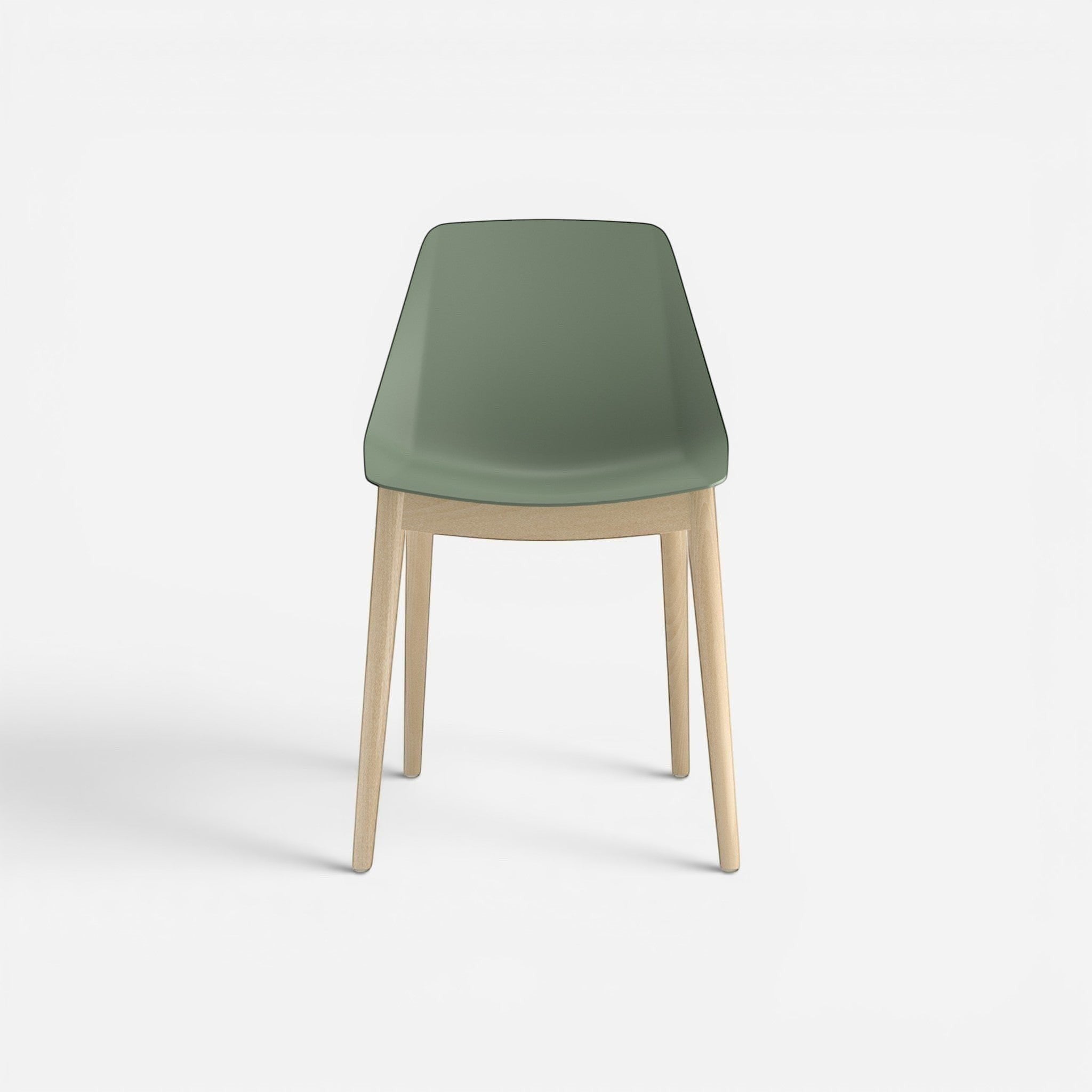 Addo Shop Marvin cafe chair with sage green plastic seat and back, natural wood legs.
