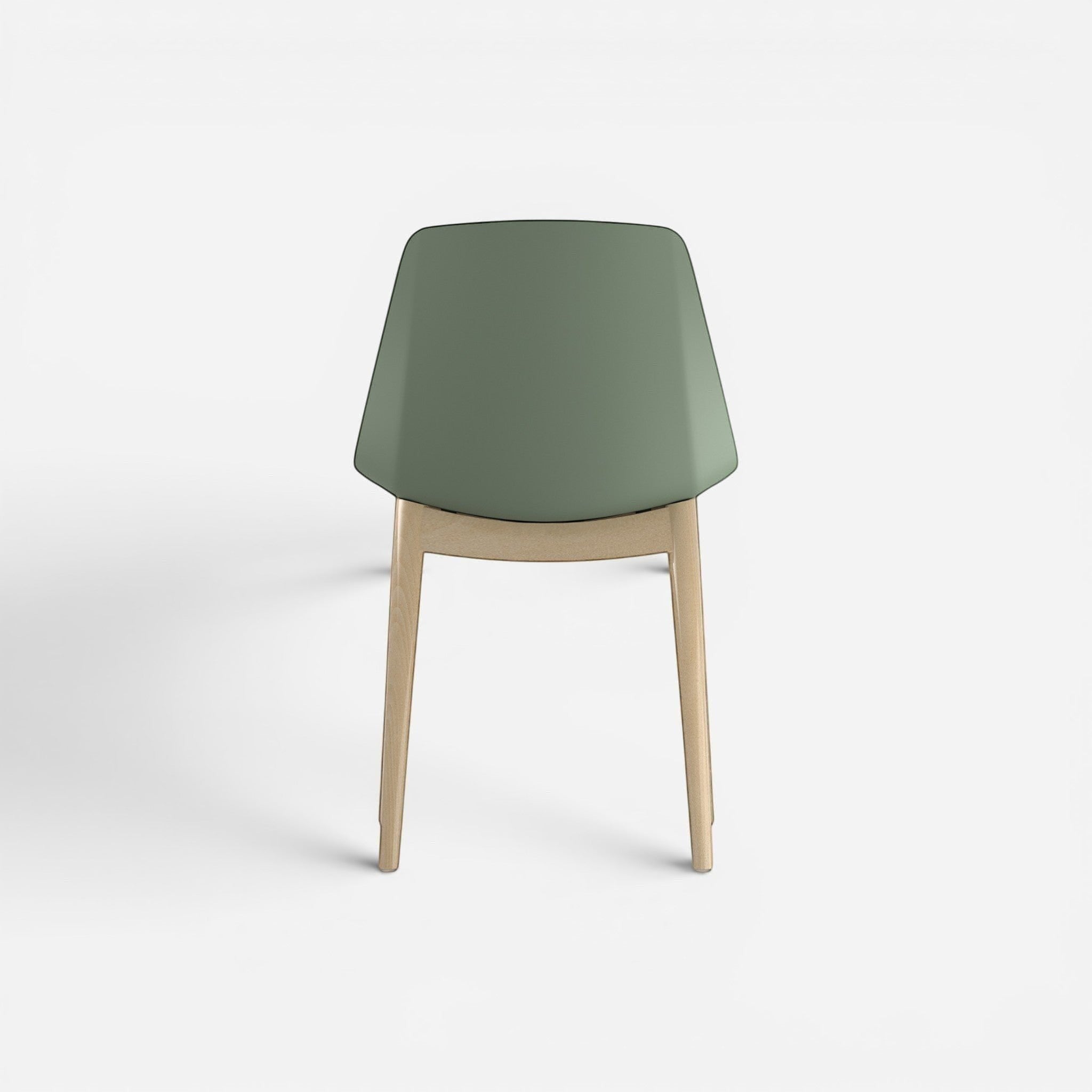 Addo Shop Marvin modern cafe chair with sage green plastic seat and back, natural wood legs.