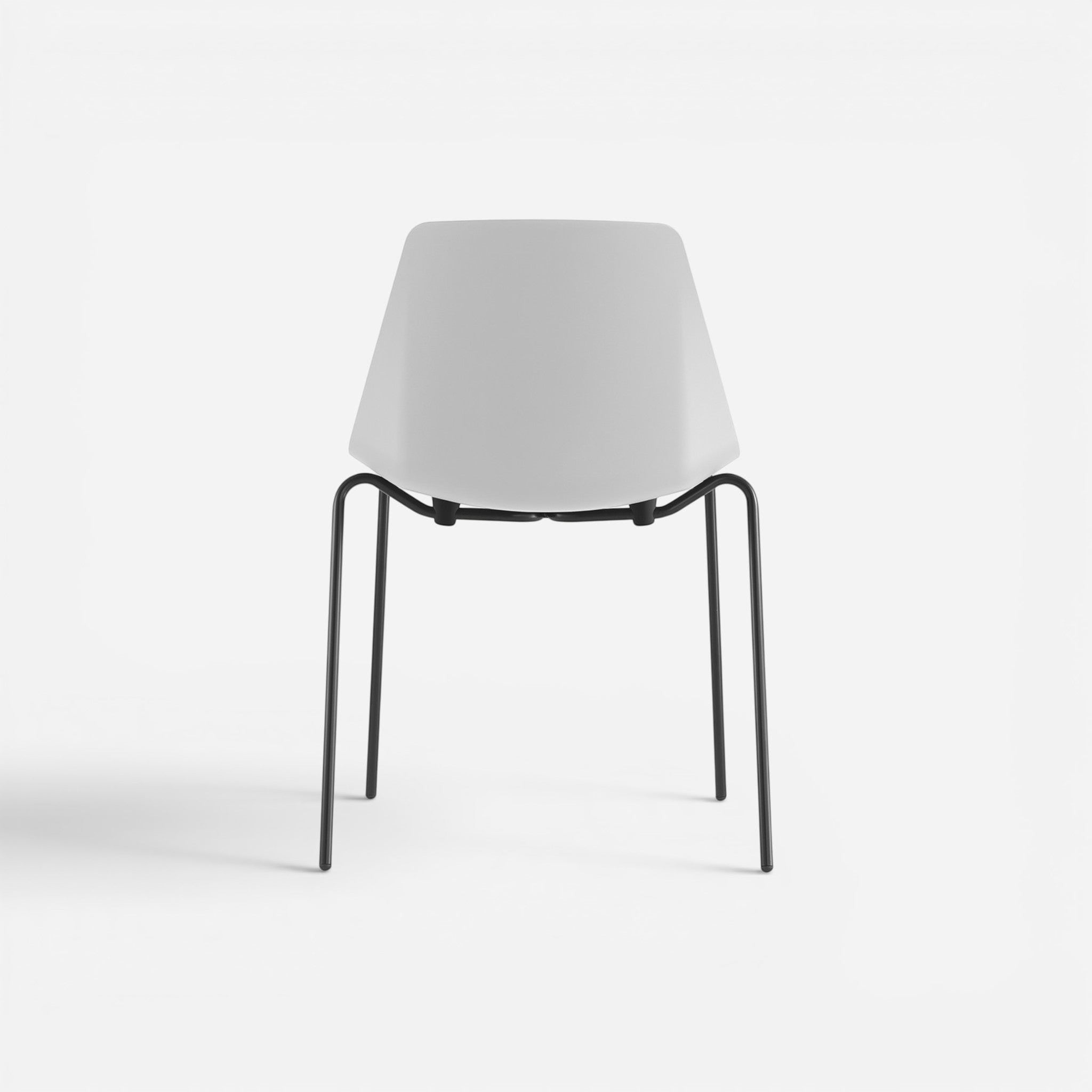 Addo Shop Marvin modern cafe chair with white plastic seat and back, black metal legs.