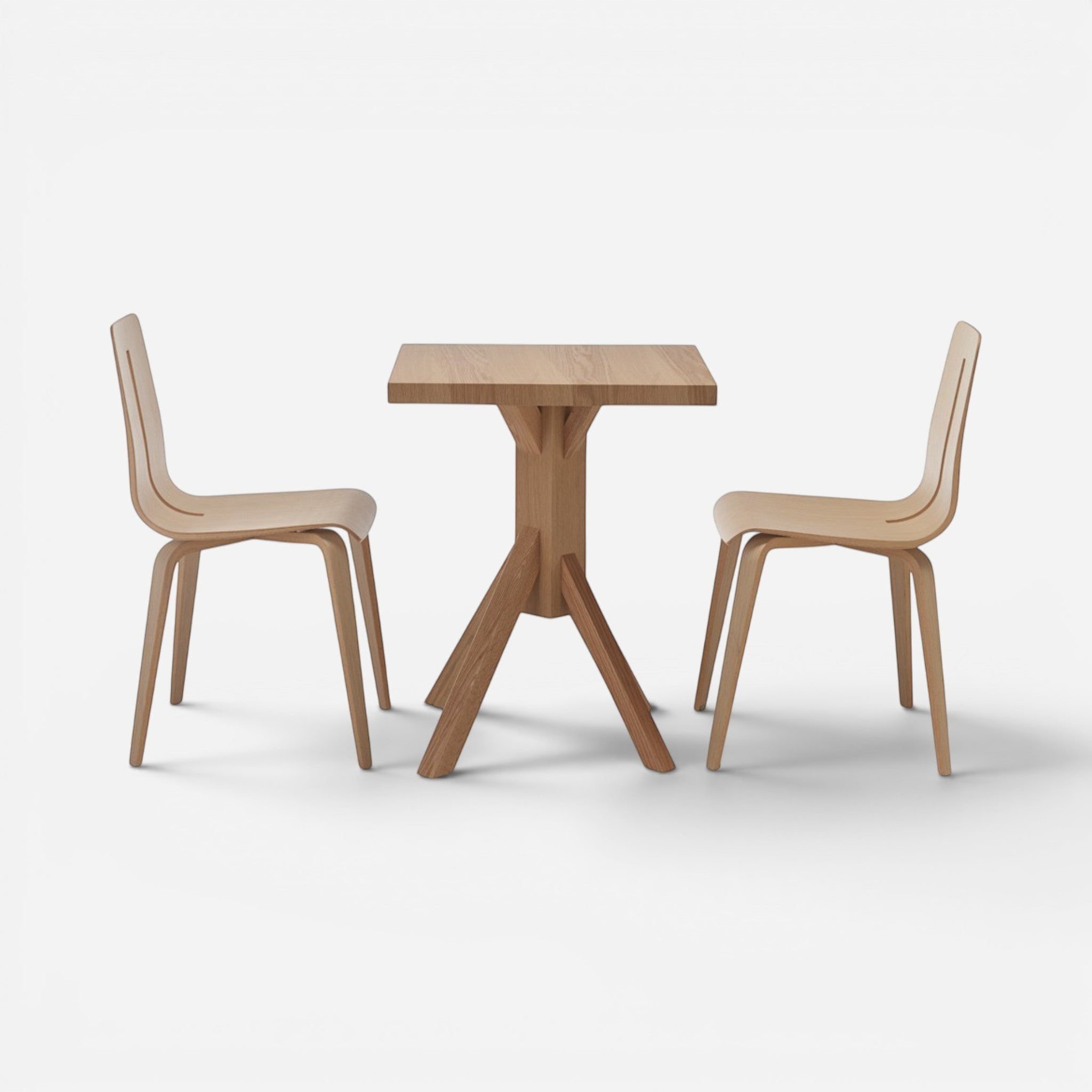 Addo Shop Milasa square natural wood dining table with two bentwood chairs, 70x70cm