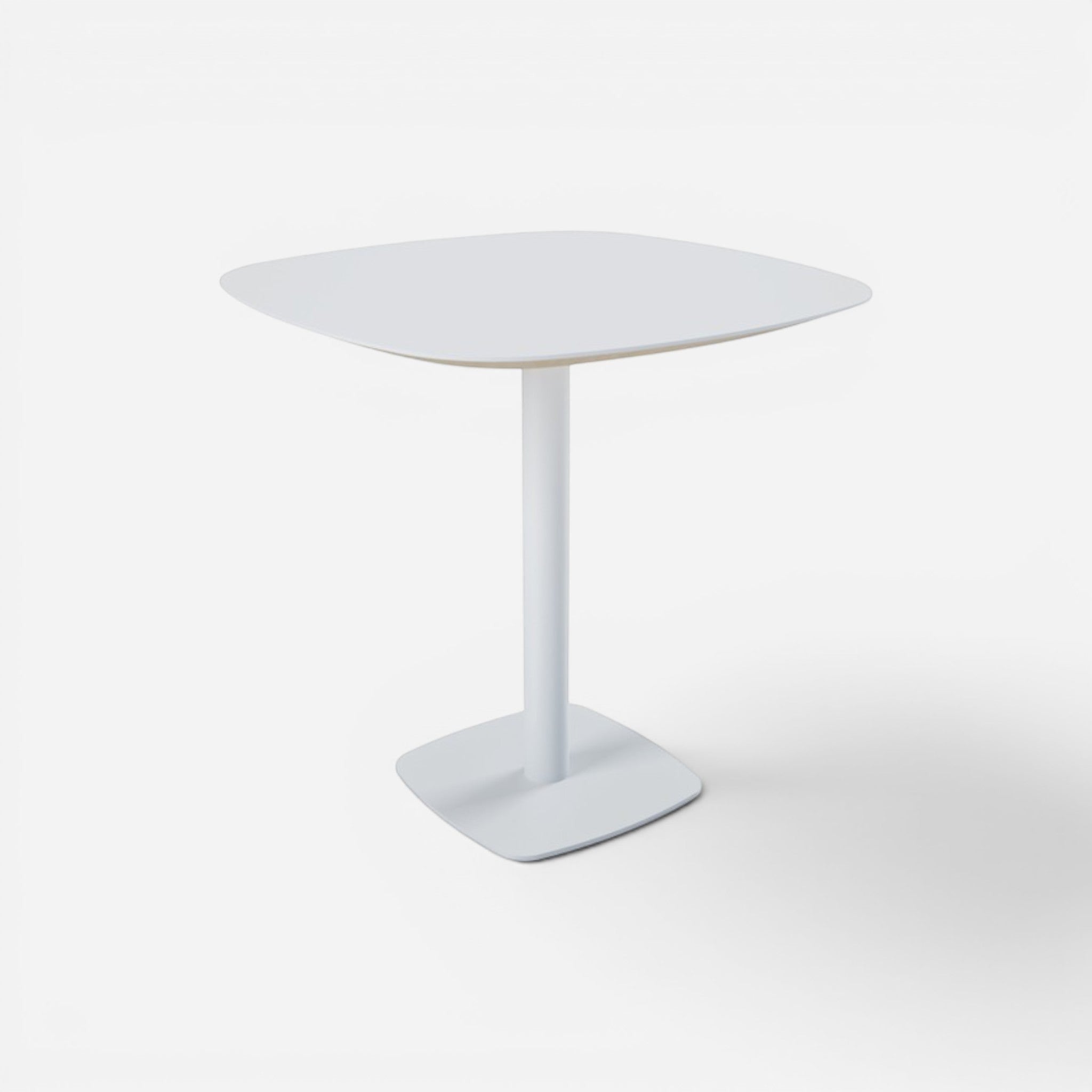 Addo Shop Miyu square laminate table with painted white base and pedestal leg, 80x80x75H cm