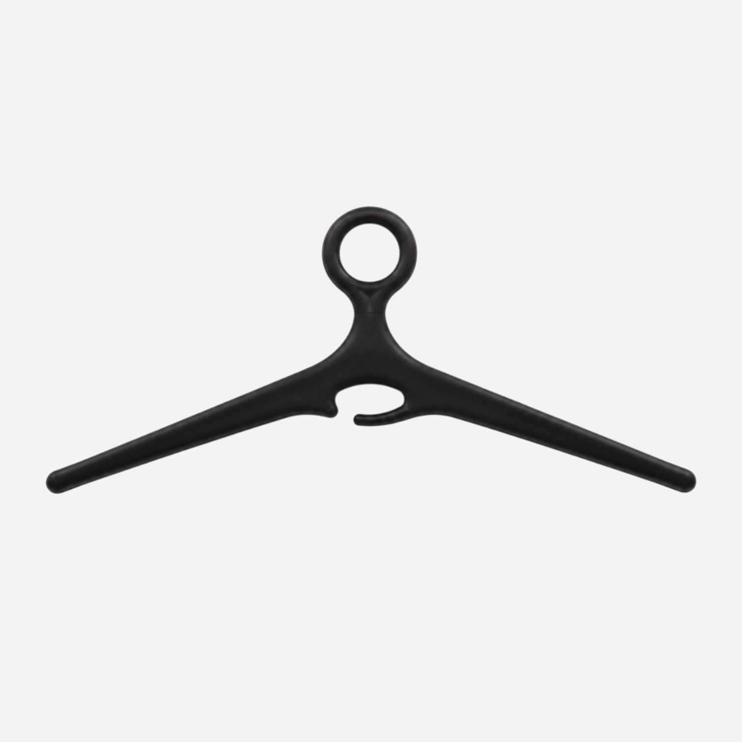 Addo Shop Ometto Hanger with Ring Hook, black plastic, with a loop at the top and a hook on the side.