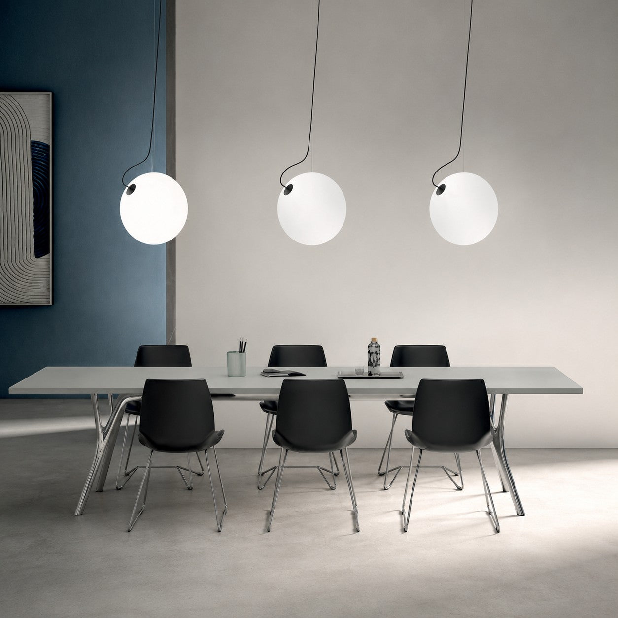 Addo Shop OPERA pendant light, white globe shade with black cord, modern dining room lighting