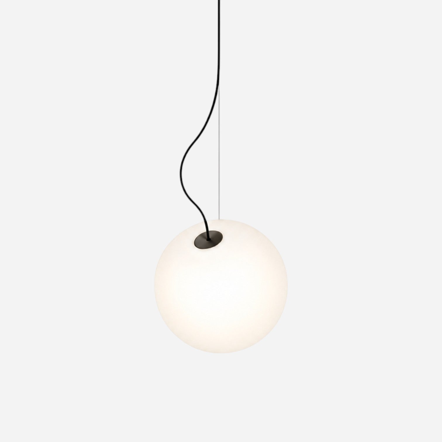 Addo Shop OPERA pendant light, a white frosted glass orb with a black accent and cord.