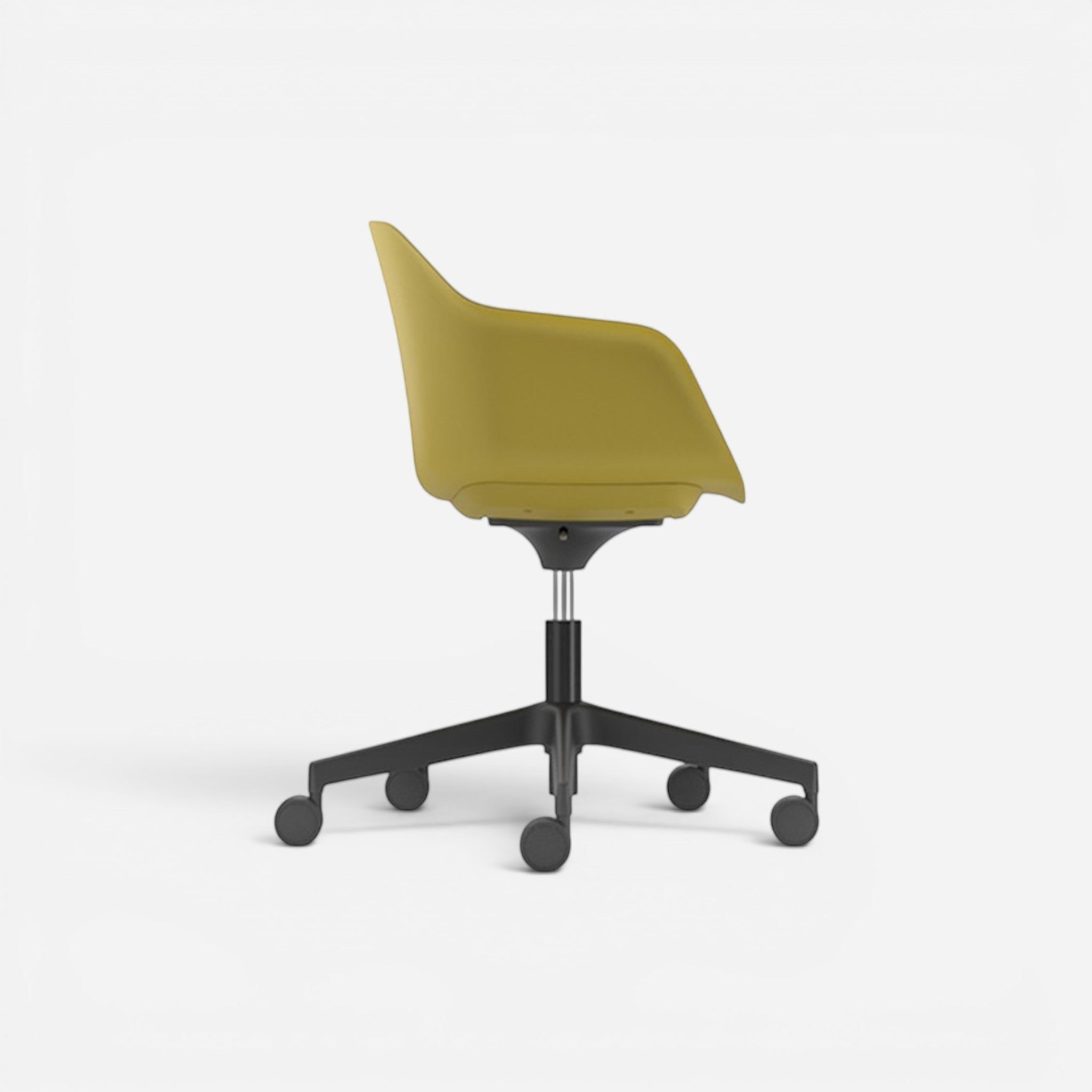 Addo Shop Payal office chair with yellow plastic seat and back, on a black wheeled base.